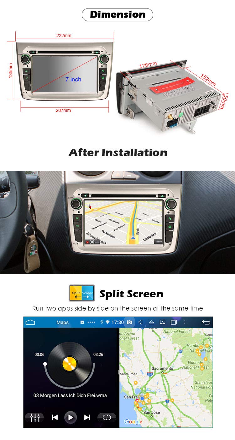 8-CORE 4+64G]CAMECHO Android 15 Autoradio per Alfa Romeo Mito 2008-2016 con Navi Wireless Carplay DSP, 7 Pollici Stereo con Schermo Bluetooth Radio con Android Auto FM/RDS 32EQ GPS 2USB+Canbus