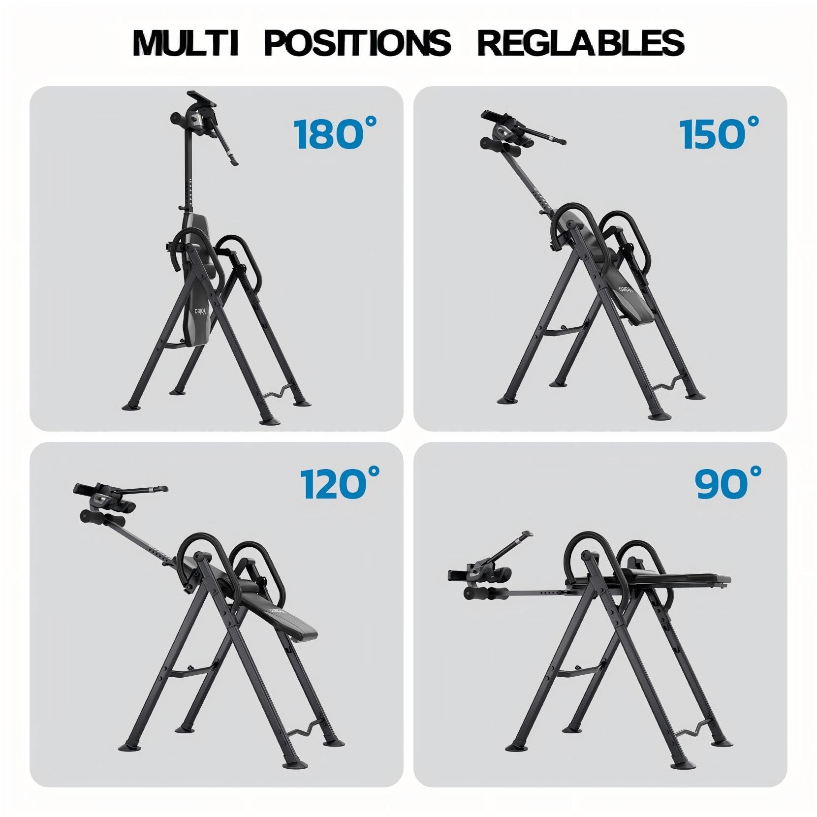 YOLEO Table d'inversion par Gravité, Robust, Angle Réglable par Gravité | Pliable, avec Coussin de Soutien Lombaire Poids de l'utilisateur jusqu'à 300 lbs