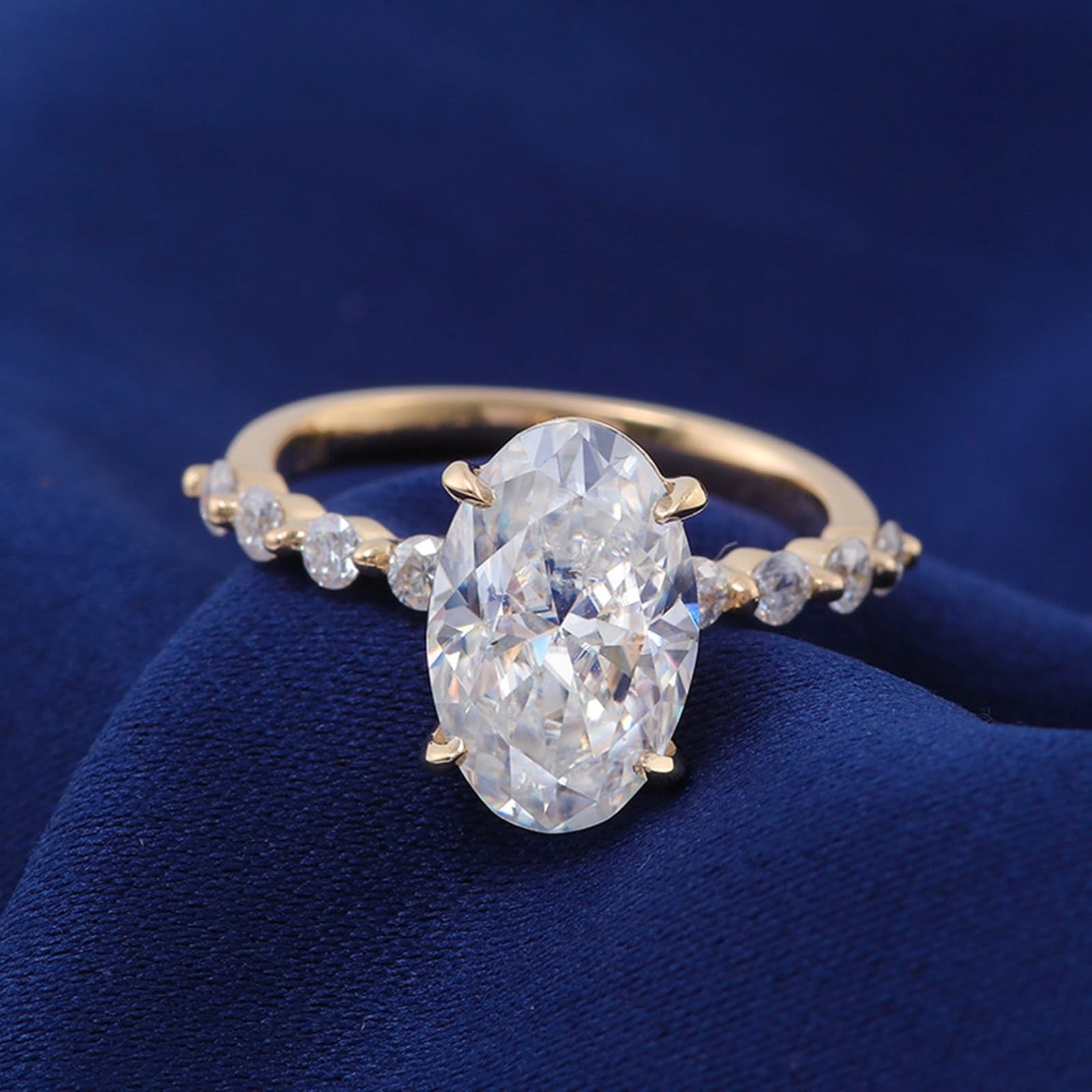 Wycian Anillo de propuesta de matrimonio, oro blanco, 9 K, moissanita, con moissanita ovalada de 1/2/3 quilates, talla 45 (14,3), fácil para hermana y Navidad, grabado
