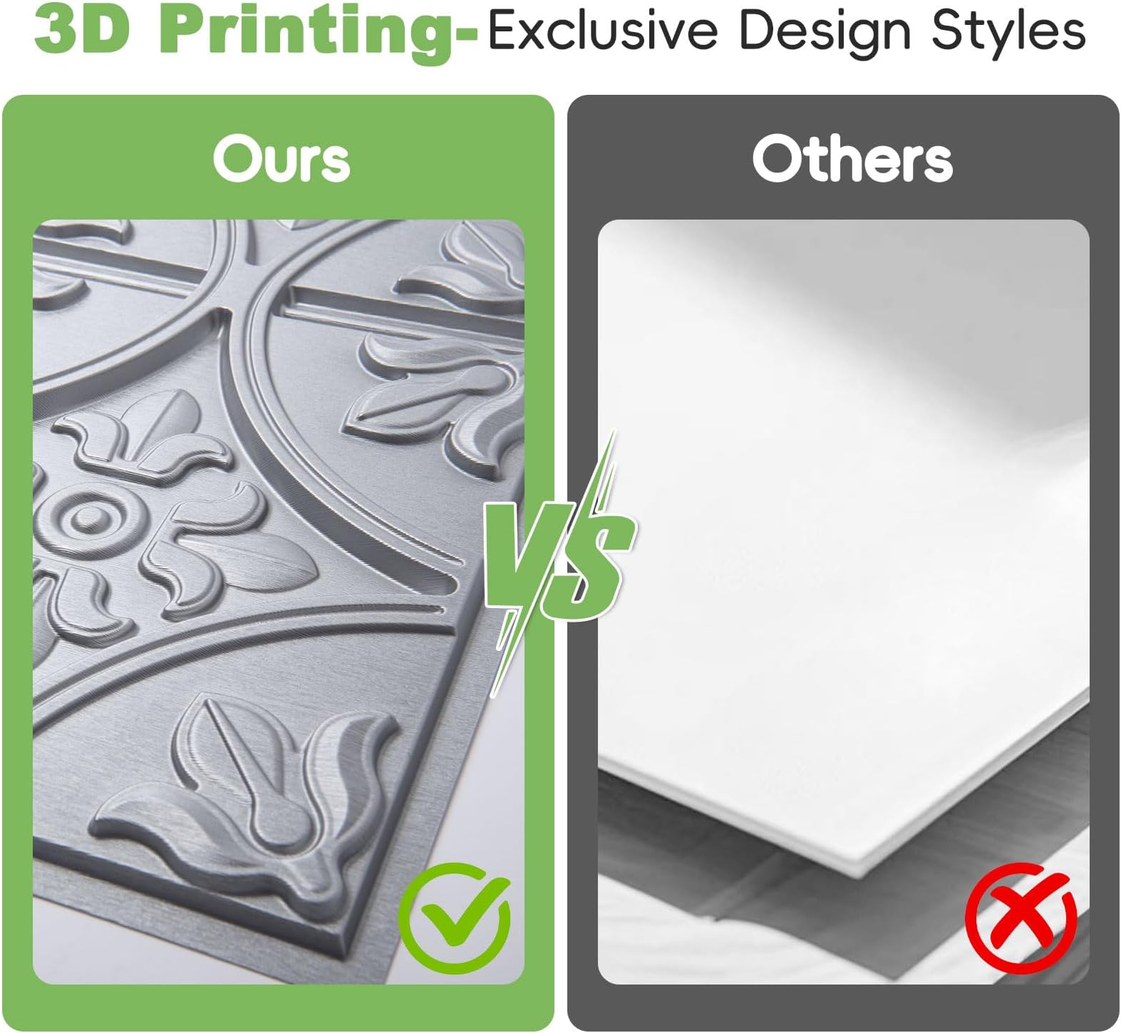 Art3d Drop Ceiling Tiles 2x2, Glue-up Ceiling Panel, Fancy Classic Style, Argent Silver