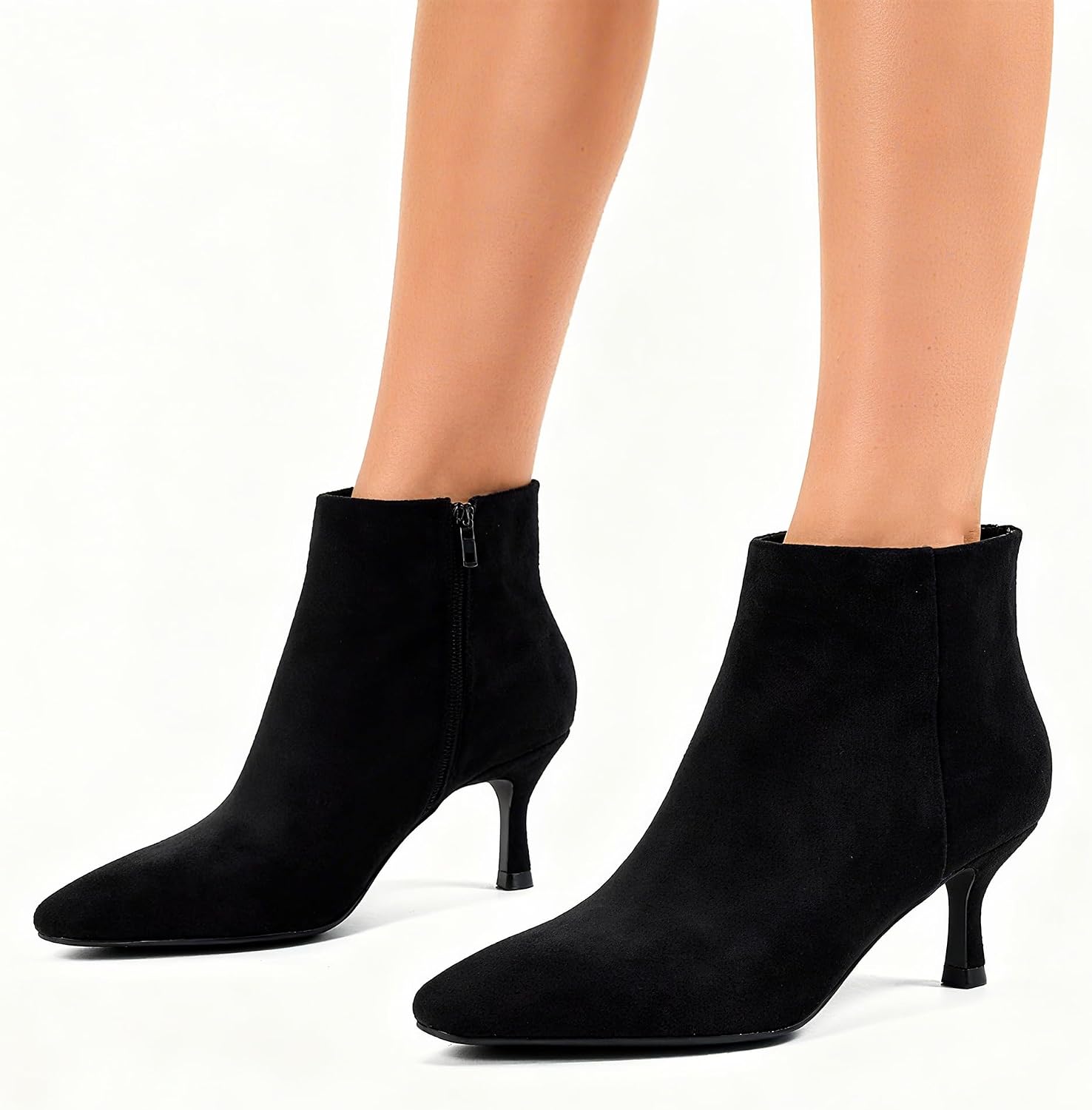 GENSHUO Women's Pointed Toe Kitten Ankle Booties 2.75 Inch high heel Fall Winter Short Boots with Side Zipper for Work Party or Everyday Elegance