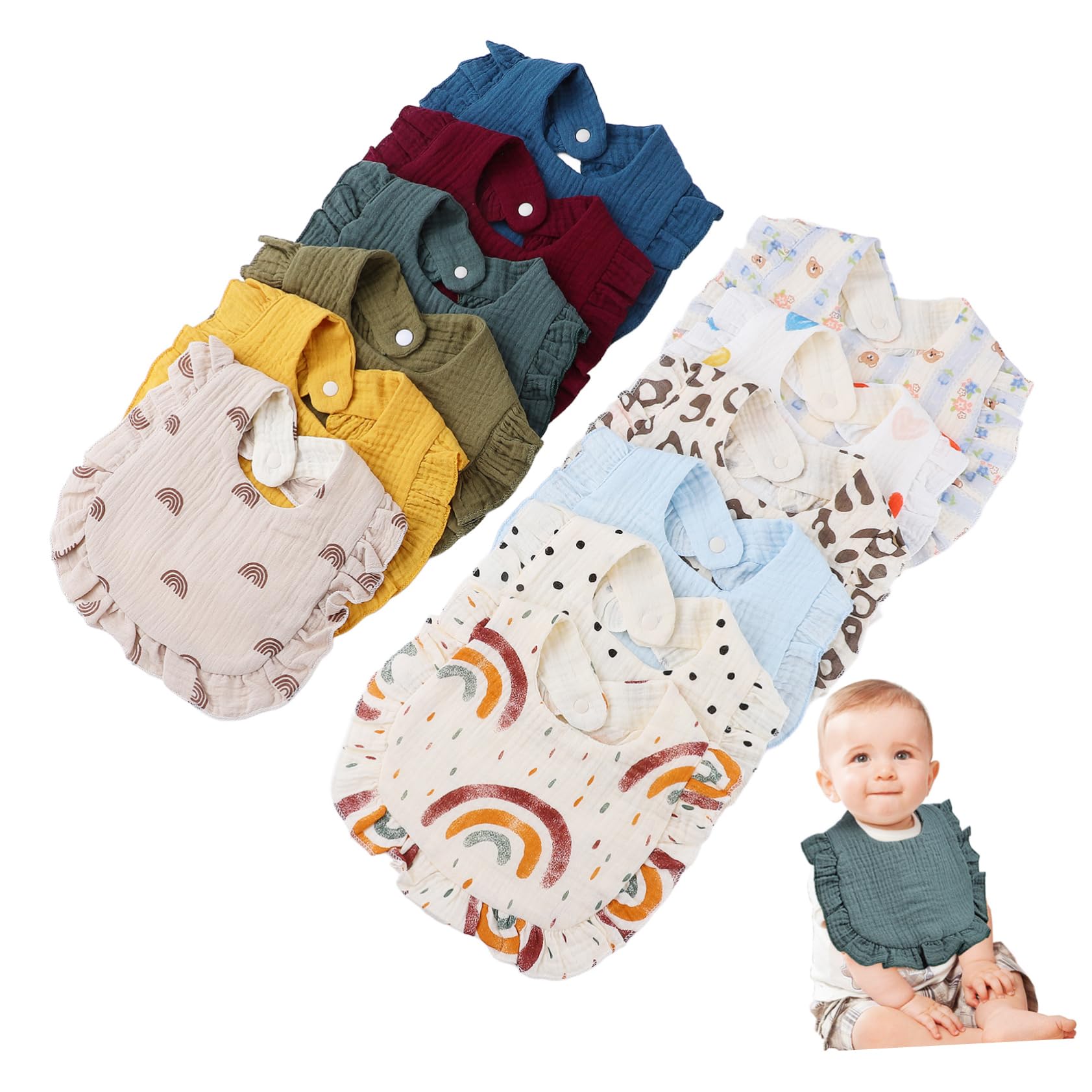 Veemoon 12stücke Baumwolle Weiche Und Saugfähige Muslin Sabberlätzchen Niedliche Designs Für Neugeborene Für Füttern Und Sabbern Praktische Babyaccessoires