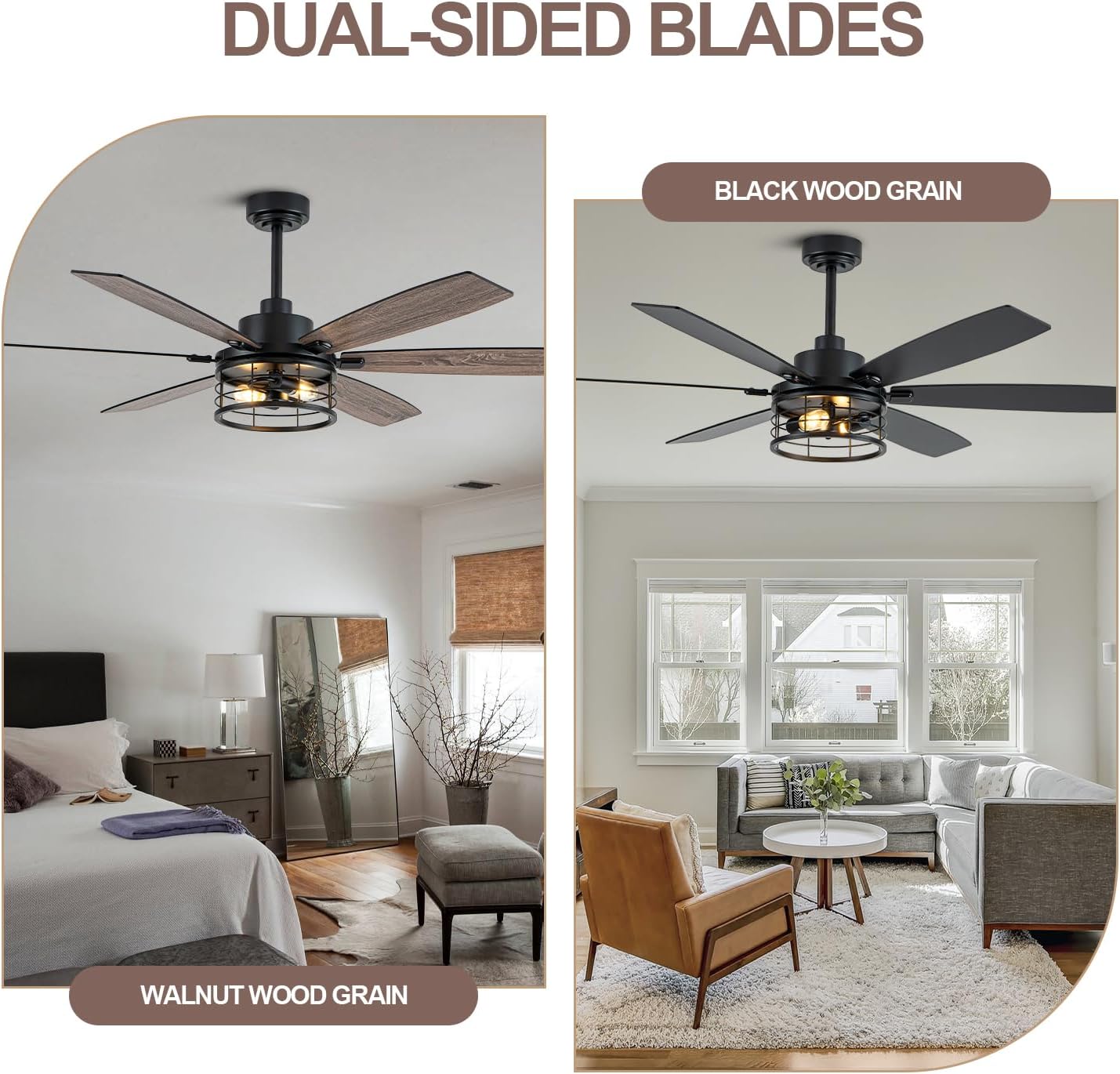 60 Inch Farmhouse Ceiling Fan with Light and Remote Black Rustic Ceiling Fan Quiet and Reversible DC Motor Chandelier Fan for Living Room Bedroom Patio