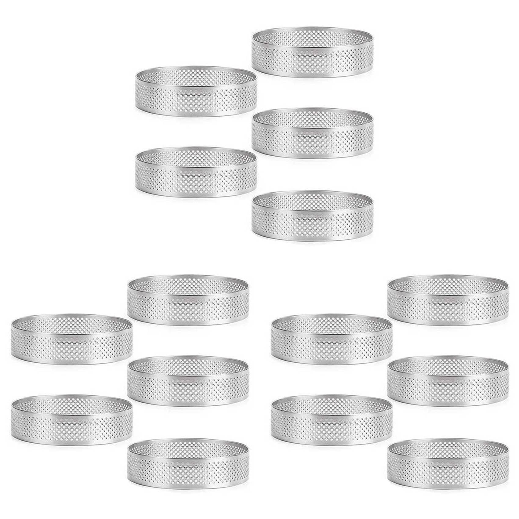 Hndhbfgrt 15Pcs Circular Tart Rings with Holes Stainless Steel Fruit Pie Quiches Cake Mousse Mold Kitchen Baking Mould 7cm