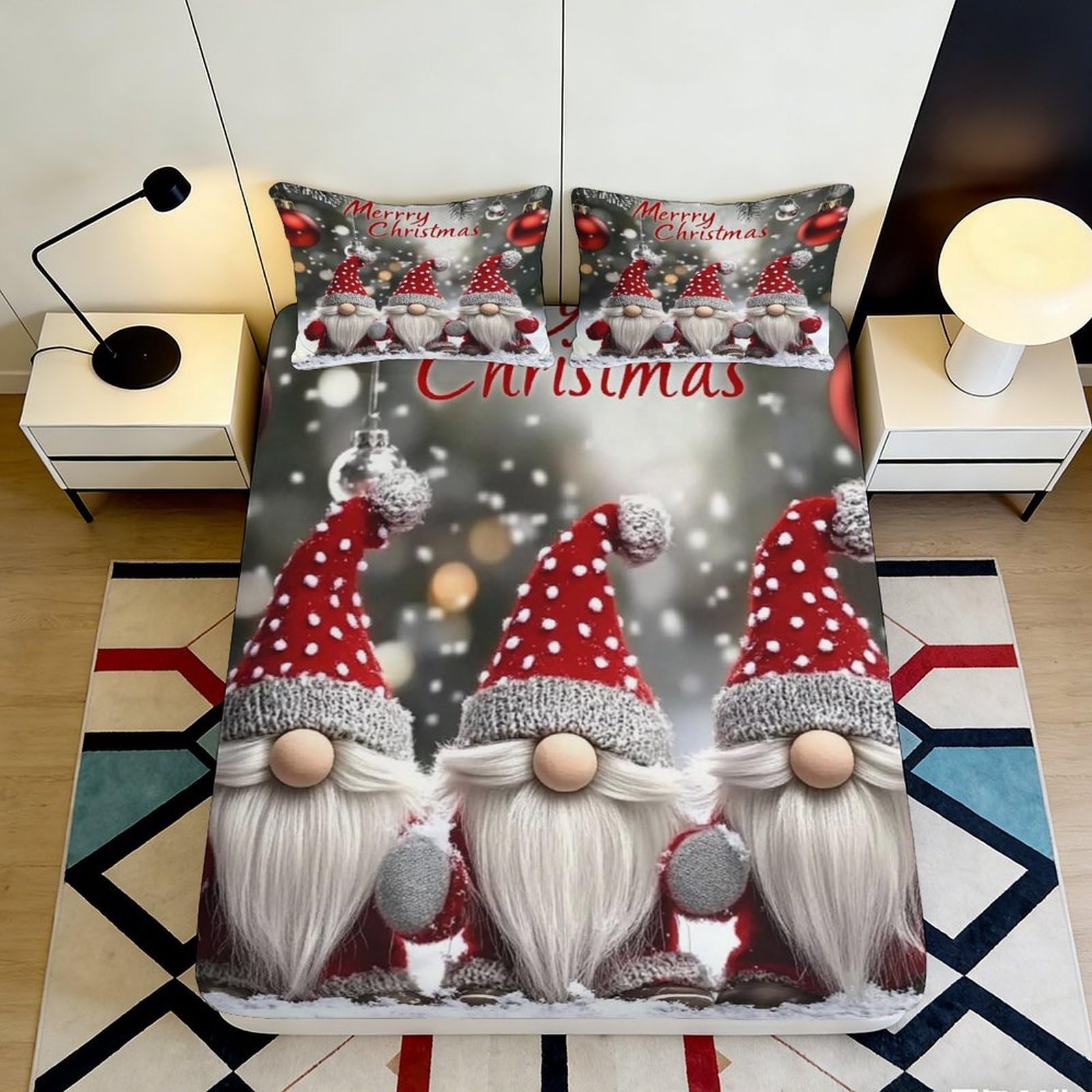 Pnayamiorkfel Style-5 3D Printed Christmas Gnome Fitted Sheet Microfiber Soft Breathable Santa Bed Cover For Bedroom Guest Room Decor 90X200x25cm
