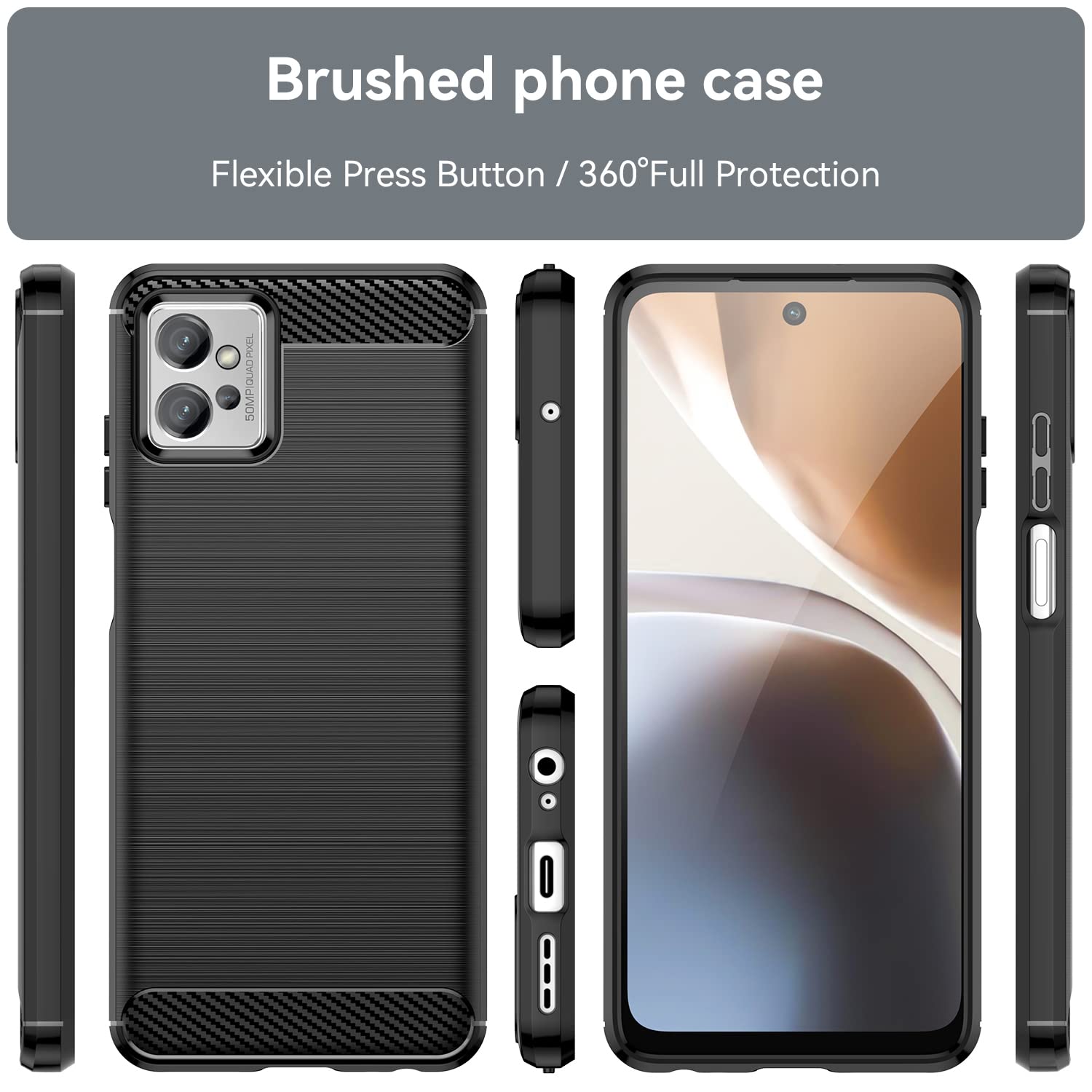 ESONG Cover per Motorola Moto G32,Custodia Protettiva di Grado Militare e con Scorrevole Fotocamera Proteggi/ 2 Pezzi Pellicola Vetro Temperato/360° Magnetica Anello Supporto-Verde