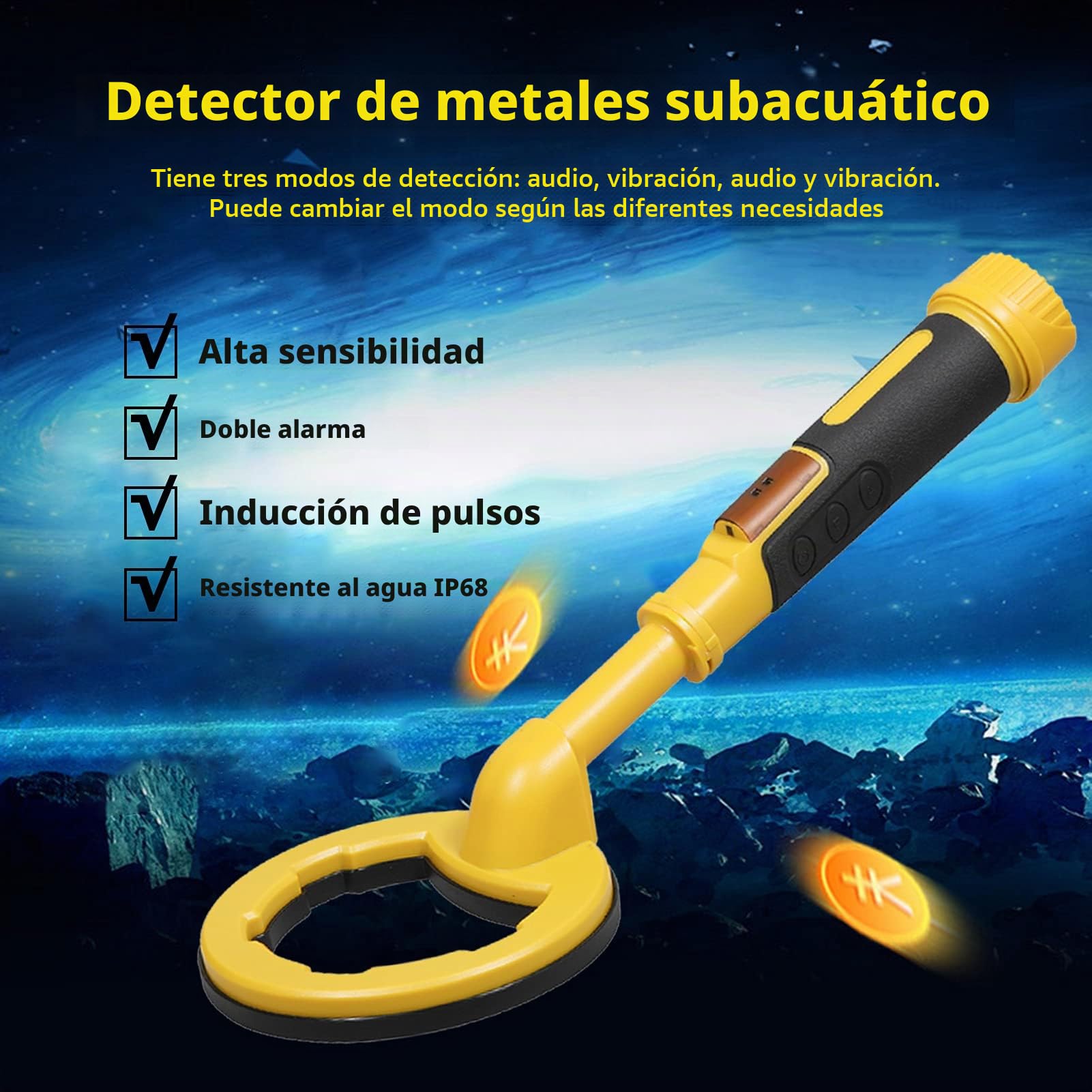 BuyWeek Detector de Metales Subacuático, Detectores de Metales de Mano 2 en 1 IP68 Buscador de Tesoros de Buceo Portátil para Bucear y Cazar Tesoros
