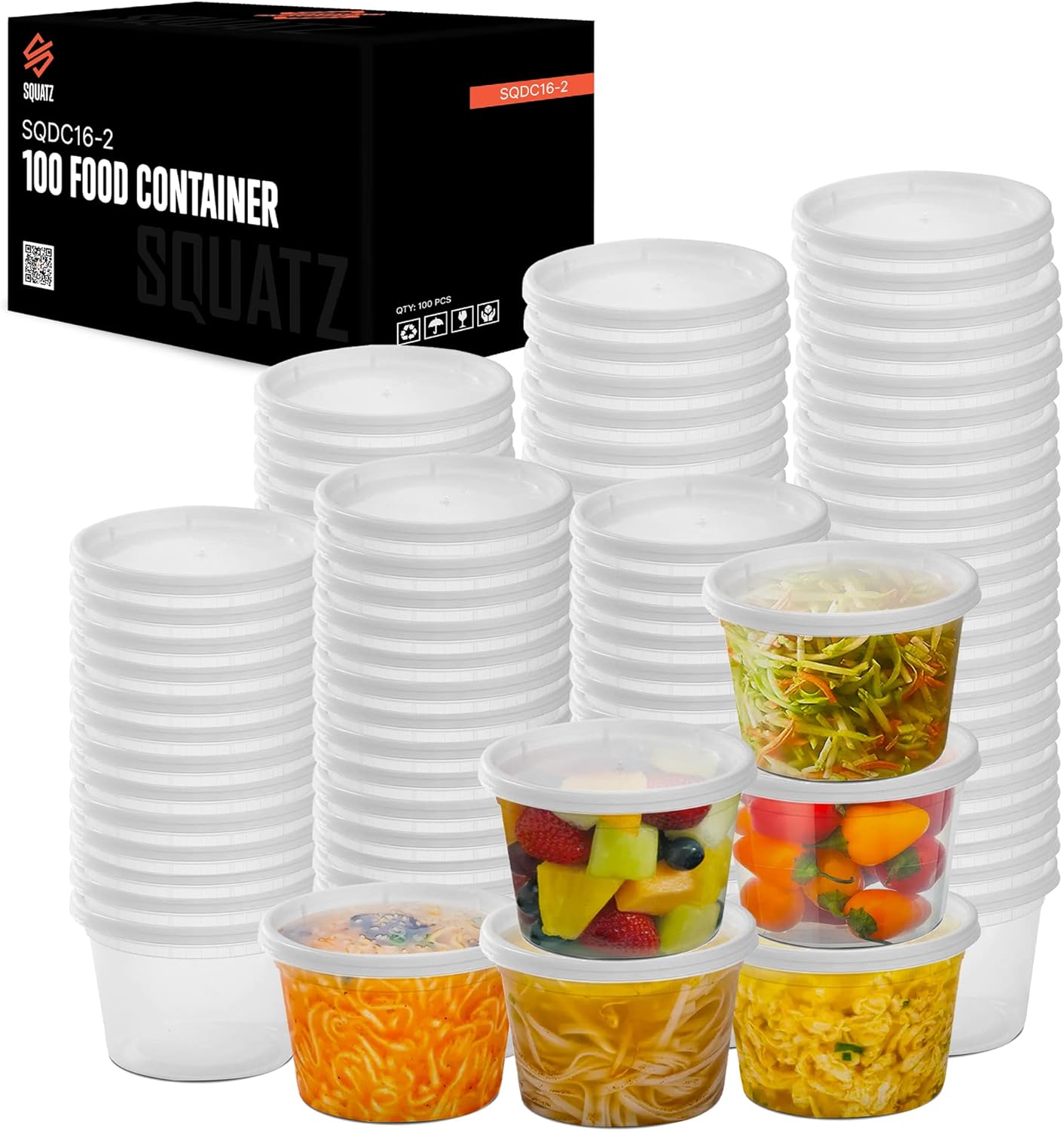 SQUATZ BPA-Free 16 oz Food Storage Containers with Lids – Microwave & Freezer Safe, Leakproof, Stackable, Reusable Plastic Soup Containers for Sauces, Snacks, Baby Food & Meal Prep