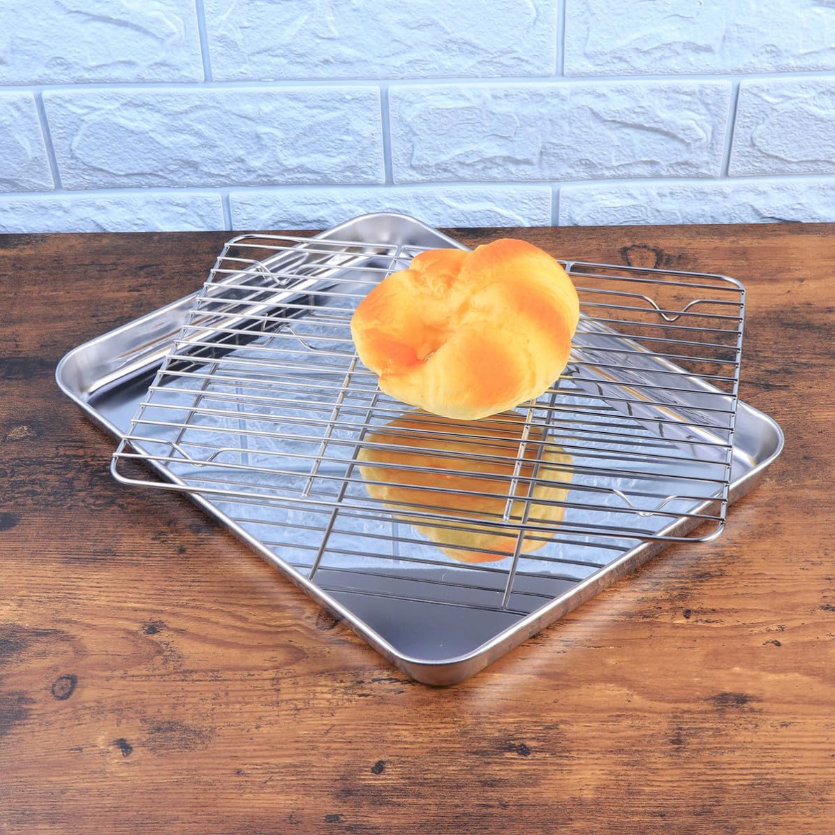 SOLUSTRE Bandejas y Rejillas para Hornear Liberación Rápida y Prevención de Deformaciones Juego de 2 de Acero Inoxidable Plata Adecuado para Pan de Maíz y Restaurantes