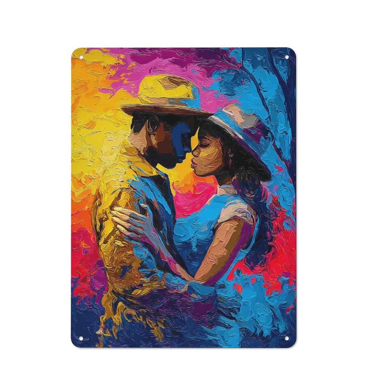 Junmoney Colorful Kiss Artistic Embrace Vintage Tin Sign 40X30cm With For Home Office Or Studio, For Home Office Decor Fans