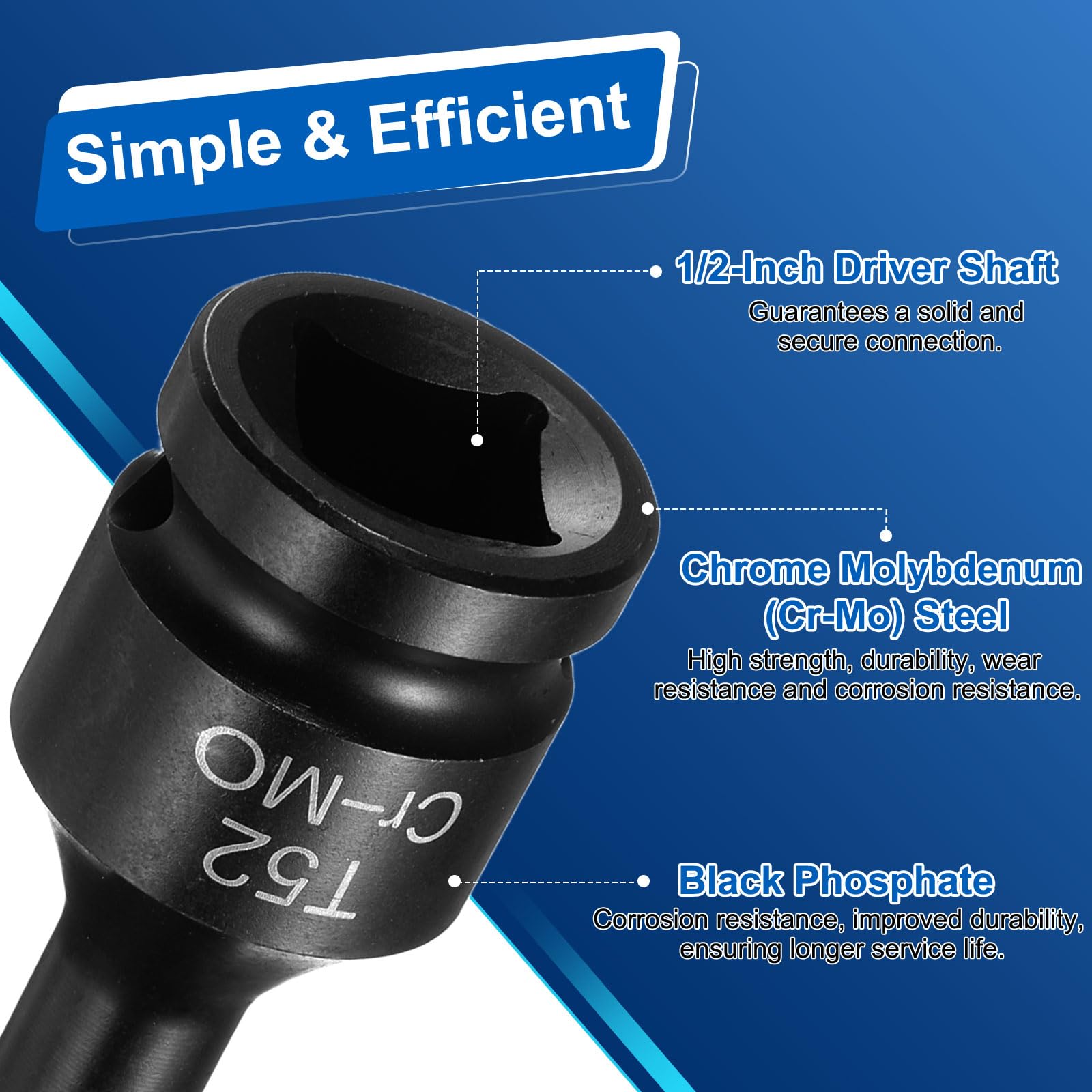 QUARKZMAN Torx T52 Impact 1/2" z 6 końcówkami gwiazdowymi stal CR-MO ze stykiem i pierścieniem o-ringowym do wkrętarek udarowych adapter mechaniczny warsztatowy