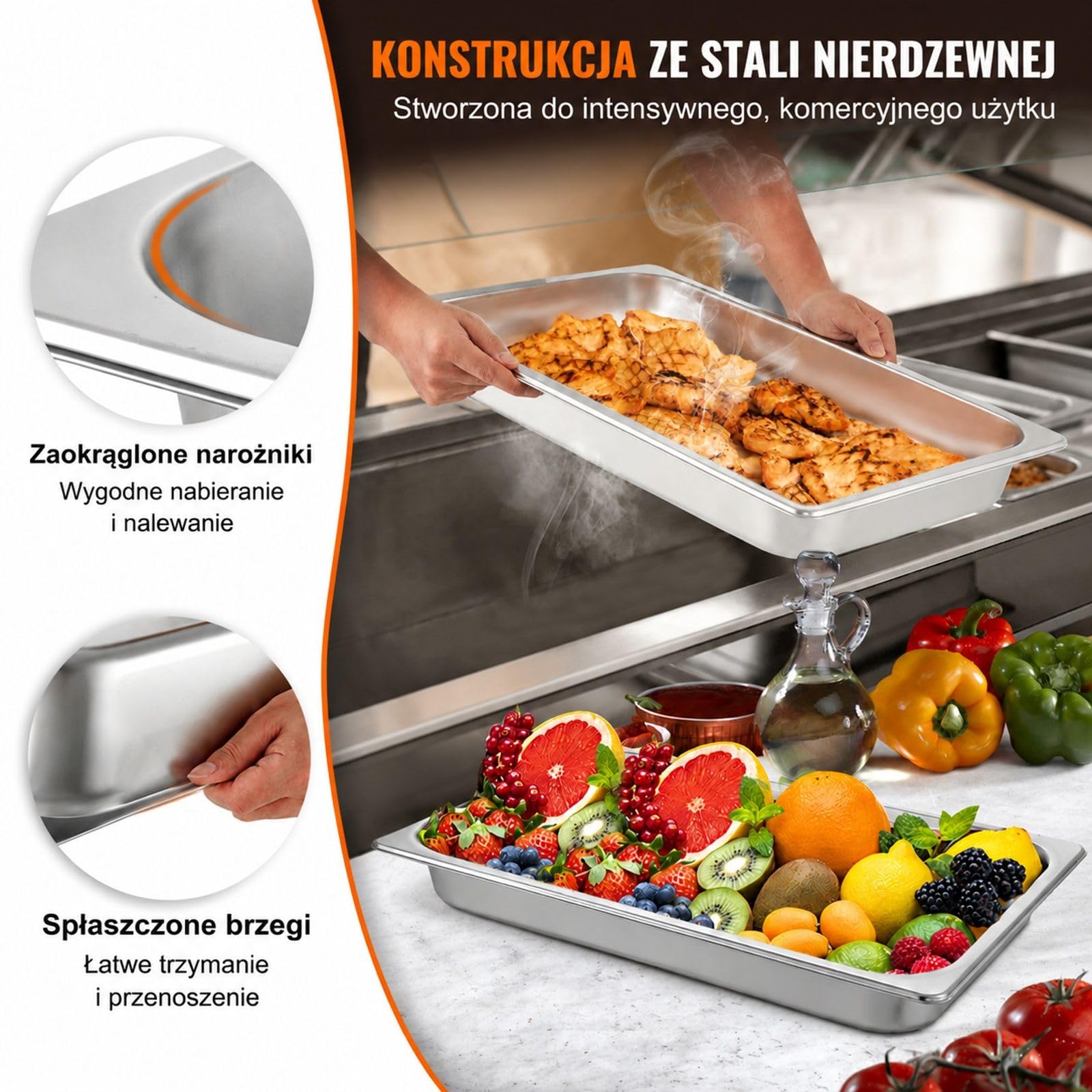 6 sztuk pojemników gastronorm ze stali nierdzewnej z pokrywkami, do bufetu, cateringu i kuchni