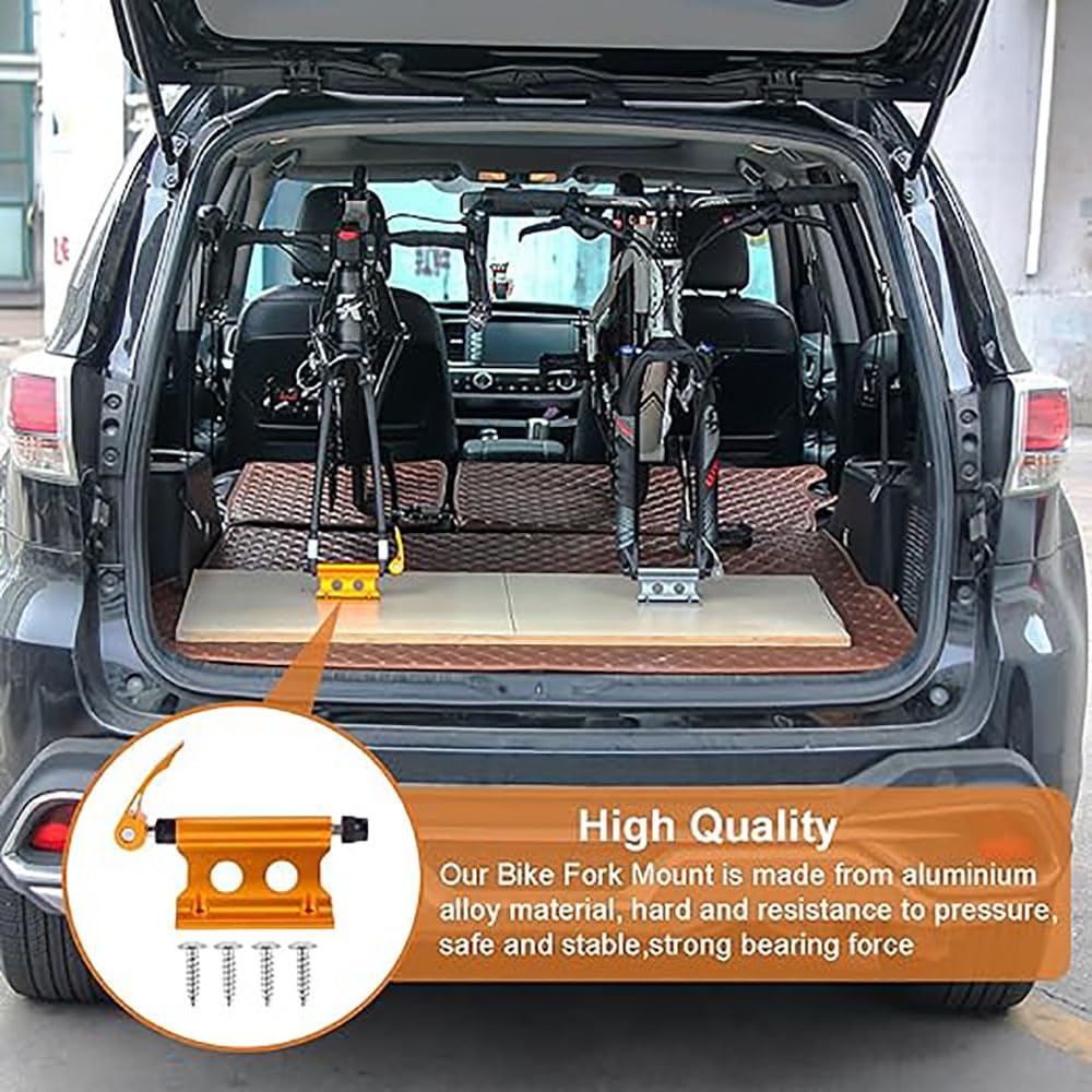 Generic 2PCS Mountain Bike Block Fork Mount, Universal Quick Release Bike Front Fork Mount Bracket Set, Aluminum Alloy, Bicycle Front Fork Fixed Clip Luggage Rack for Truck/Trailer/Bikes, yellow