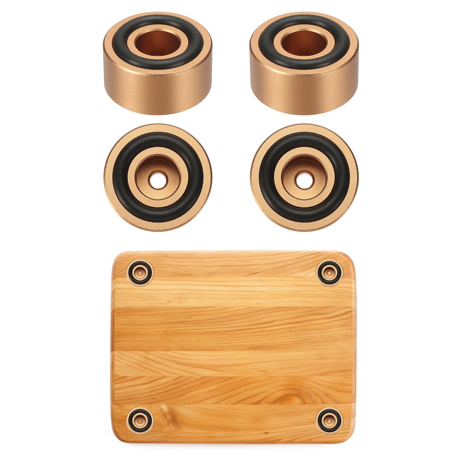sourcing map 4Pcs Cutting Board Feet, 30x15mm Aluminum Alloy Speaker Stand Feet Anti Vibration Amplifier Foot with Silicone for Chopping Board Speaker Record, Gold
