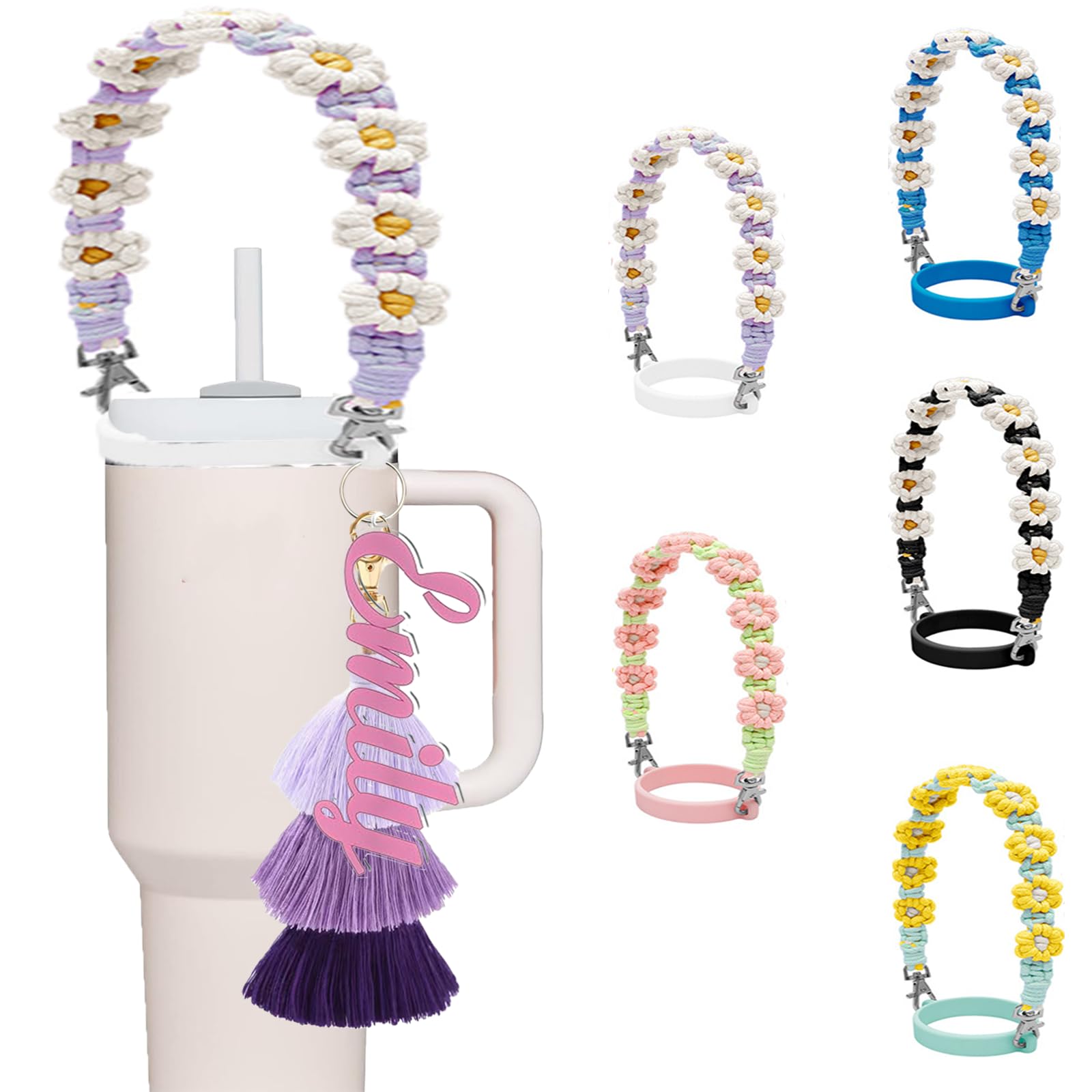 Custom Name Letter Cup Holder with Strap - Personalized Cup Carrier Silicone Water Bottle with Strap for 16-40oz Bottles