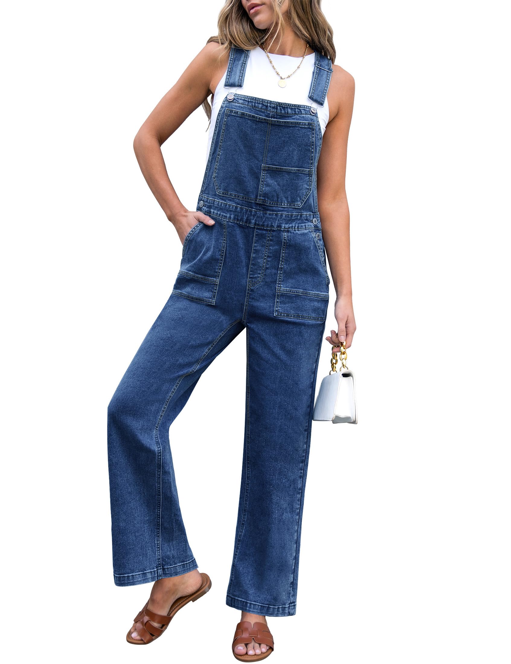 Jean Overalls for Women Straight Wide Leg Baggy Stretchy Denim Bib Adjustable Strap Casual Jumpsuit Loose Fit
