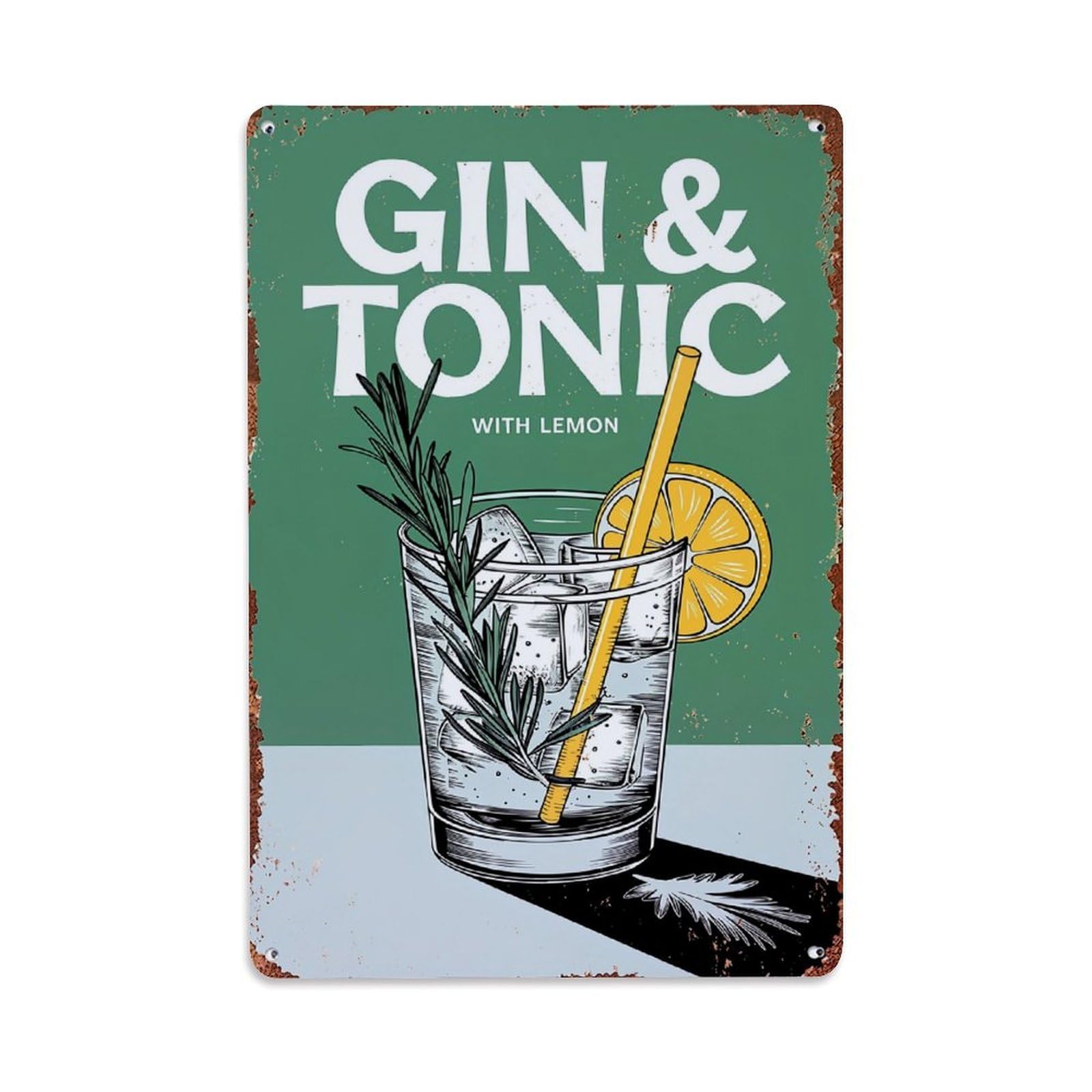 Jdfenggu Vintage Gin And Tonic With Lemon Retro Metal Tin Sign, Metal Poster For Bar, Home, Man Cave, Kitchen, Laundry Room Art Decor 8X12 Inch