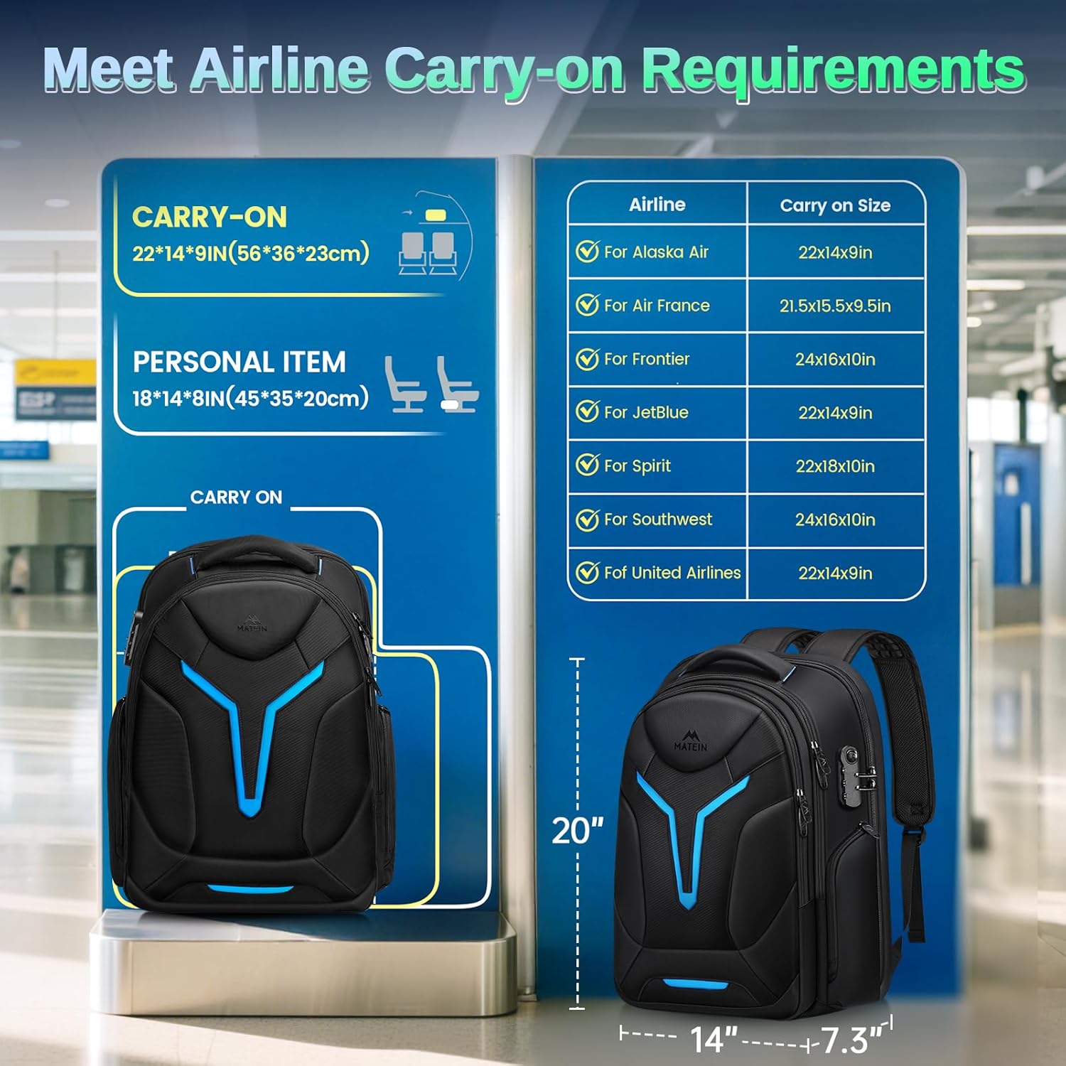 MATEIN 18 inch Gaming Backpack with Thick Padded Laptop Compartment, Anti Theft Extra Large Laptop Backpack with USB-C Charging Port, Waterproof Travel Bag with Tech Organizer for Gaming Accessories - Image 8