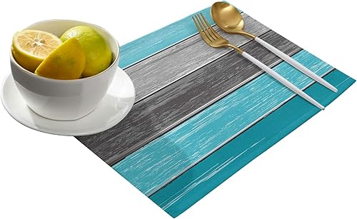 Miniatura 2 de Vandarllin Juego de 6 manteles individuales retro con textura de madera de granero rústica de poliéster, resistentes a las manchas, manteles