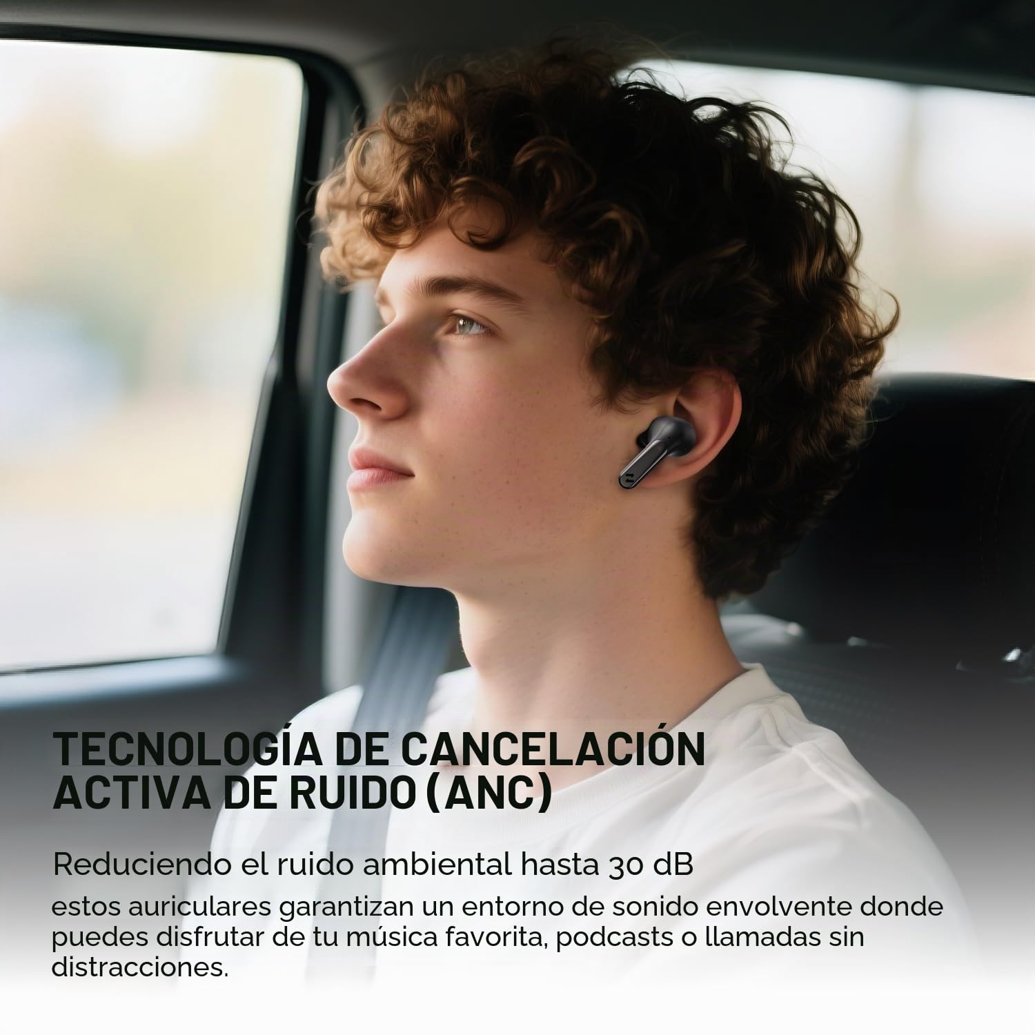 havit NC01T Cancelación activa de ruido auriculares sin blancos, 4 micrófonos ENC AI Llamada Inalámbrica Bluetooth Cancelación de ruido 40H Tiempo de reproducción 7 ecualizadores preestablecidos a