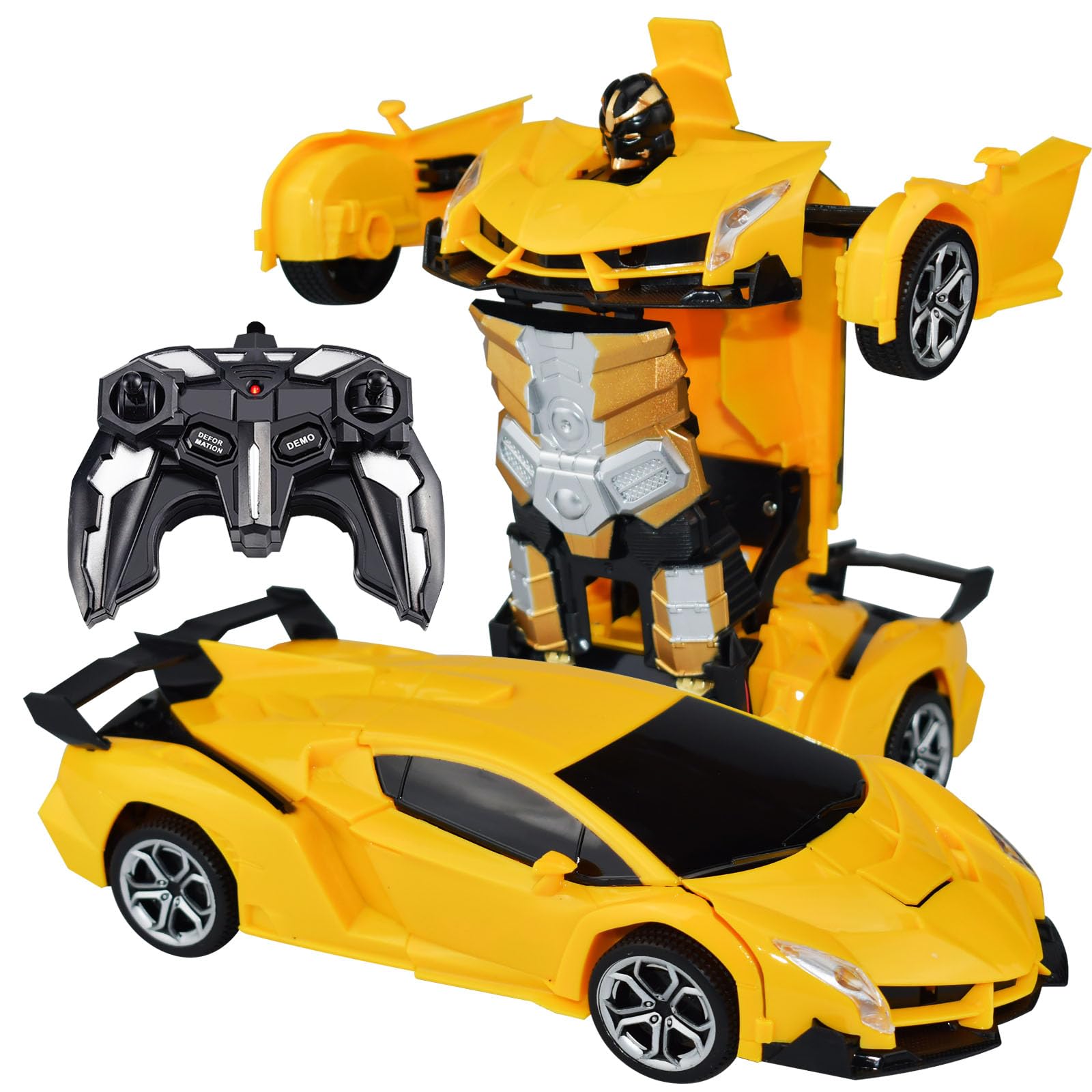 Remote Control Car Transform Robot Car, One Click Deformation, 2.4Ghz Anti-Jamming, 360 Degree Rotation Drift, Christmas Birthday Gift Toys for 3,4,5,6,7,8 Years Old Boys Girls (Yellow)