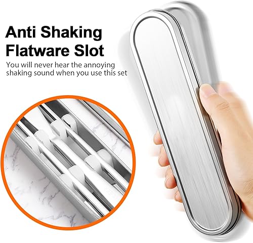 Miniatura 3 de Juego de cubiertos de viaje, cubiertos de acero inoxidable 188, juego de utensilios reutilizables con estuche, lonchera portátil para acampar y