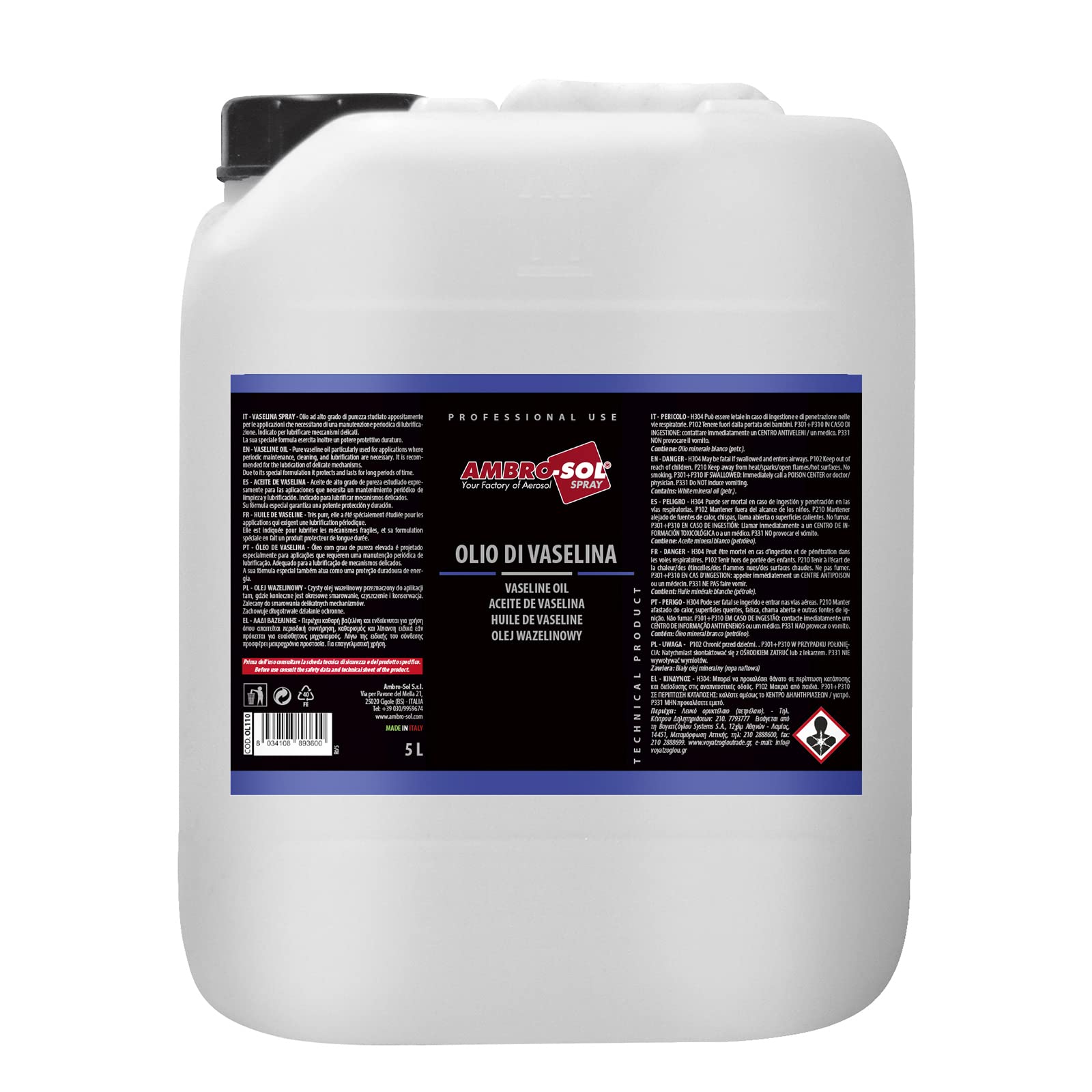 AMBRO-SOL, Lubricante, Aceite de Vaselina, Garrafa 5l