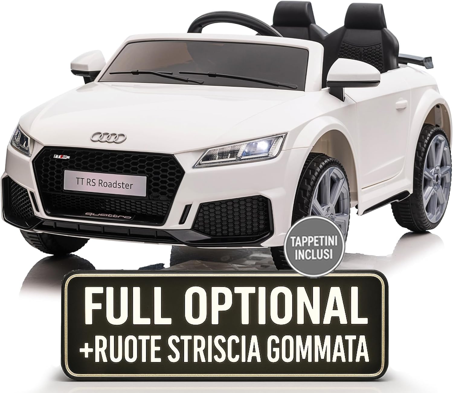 Audi TT RS Roadster Auto Elettrica Per Bambini 12V TOYSCAR Bianca Doppio Motore