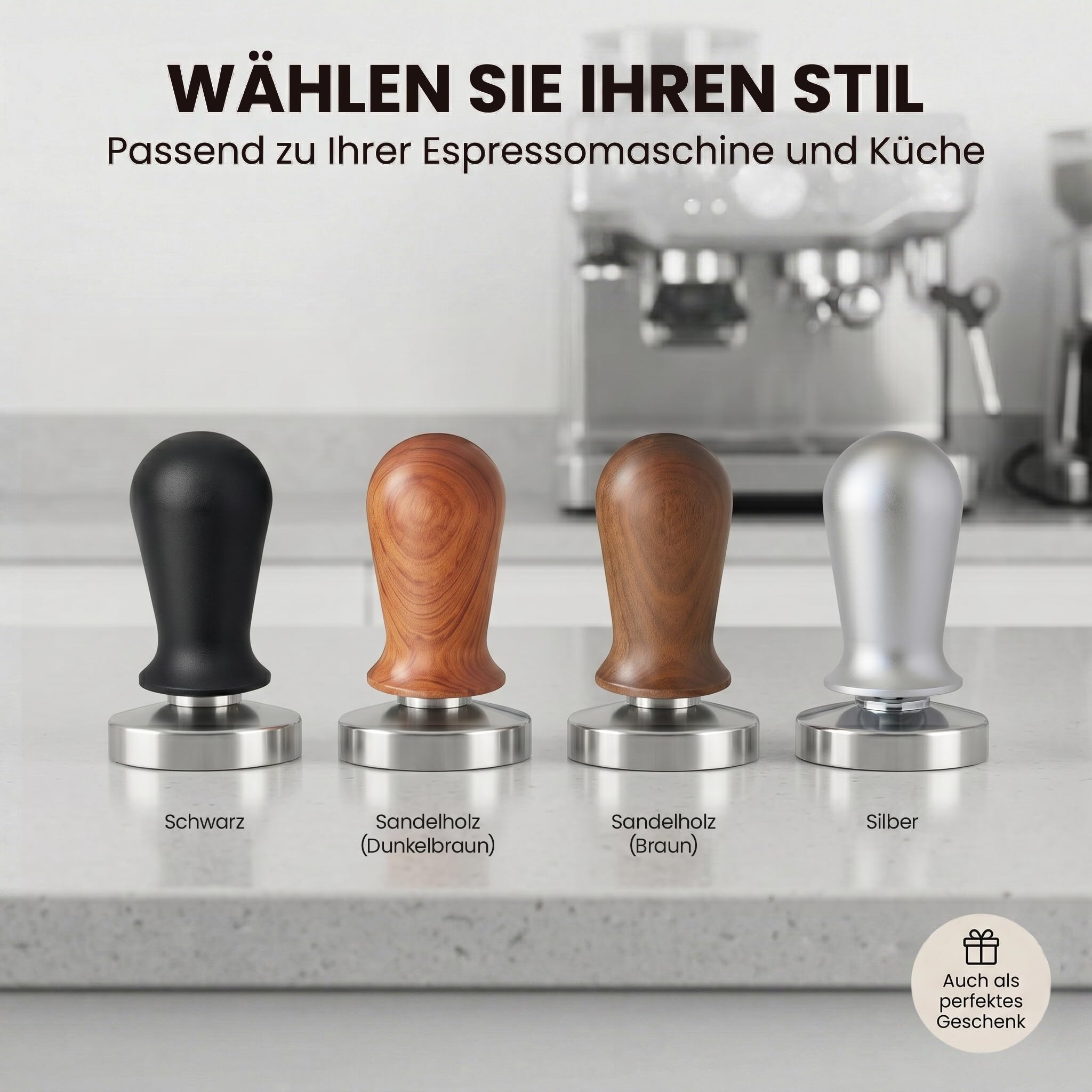 Scarlet espresso Tamper Perfetto - Pression de contact du tampon calibré à 15,8 kg - Poignée ergonomique pour porte-filtre 51 mm Noir