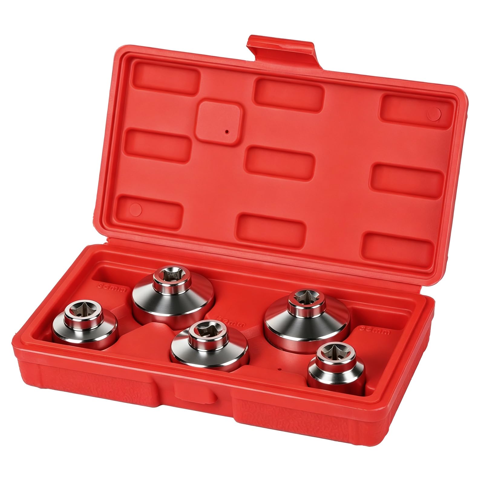 lalago Set di Chiavi per Filtro Olio 5 Pezzi, Chiavi a Tazza per Filtro Dell'olio, Chiave Esagonale da 3/8", in Acciaio al CR-V, Strumento di Rimozione Presa Filtro Olio Auto (24, 27, 32, 36, 38mm)