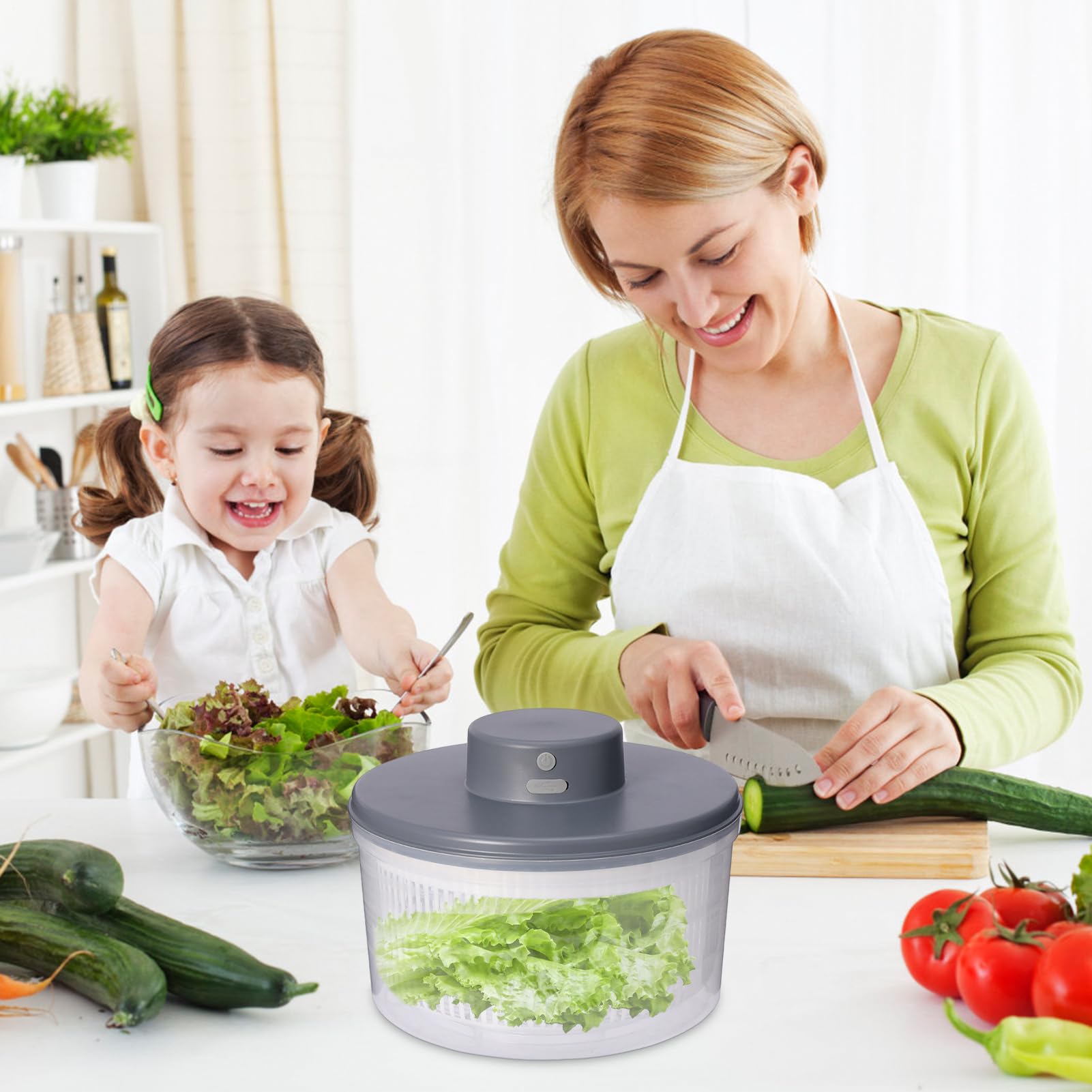 Essiccatore per Verdure – Centrifuga Insalata Elettrica 3 Litri, Miscelatore con Ricarica USB Sicura, Asciugatura Rapida Efficiente | Ideale Insalata, Verdure, Cucina Domestica, Preparazione Veloce