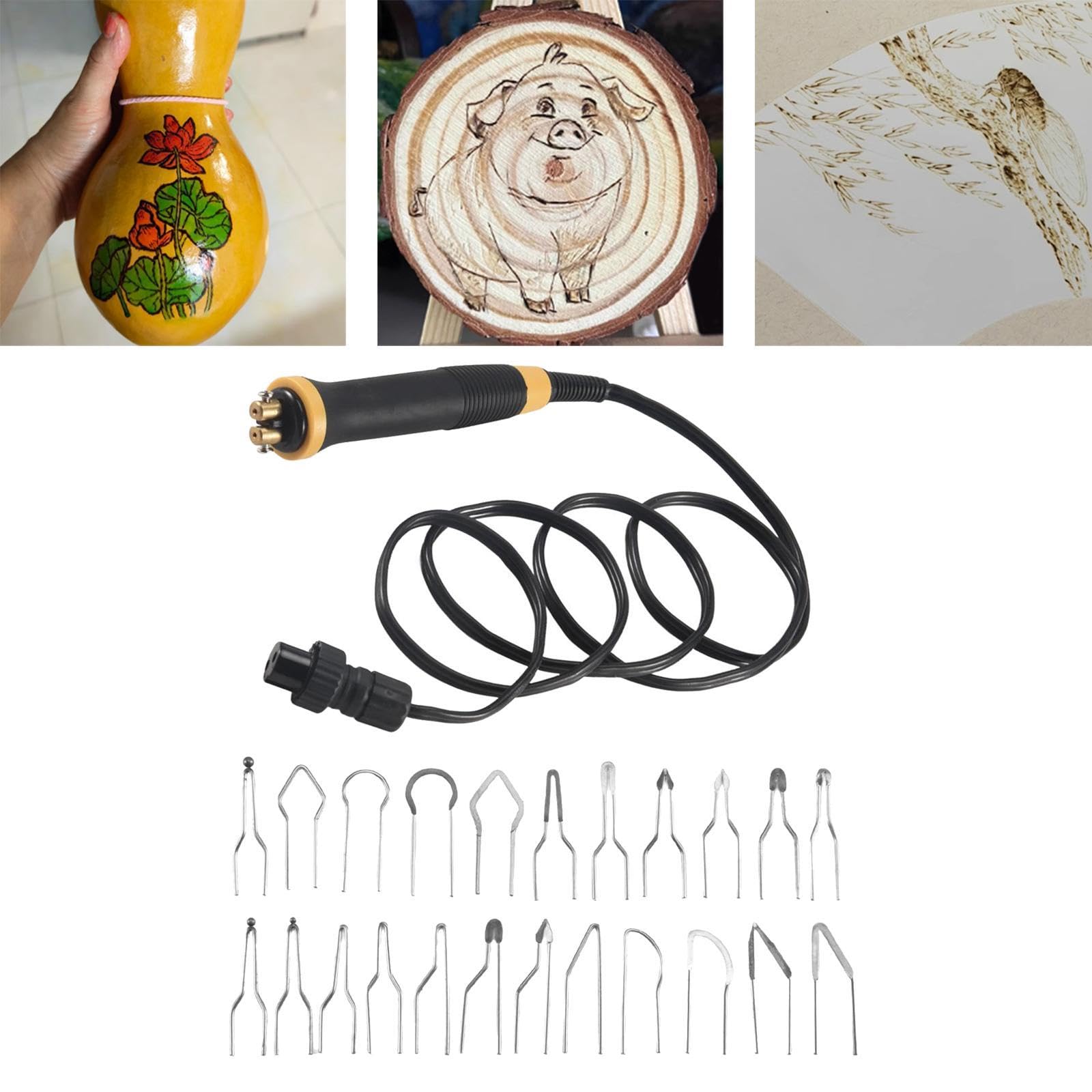 2 Kit per Pirografia con 21 Punte in Filo, Impugnatura Ergonomica, Rimovibile E Antiscivolo.