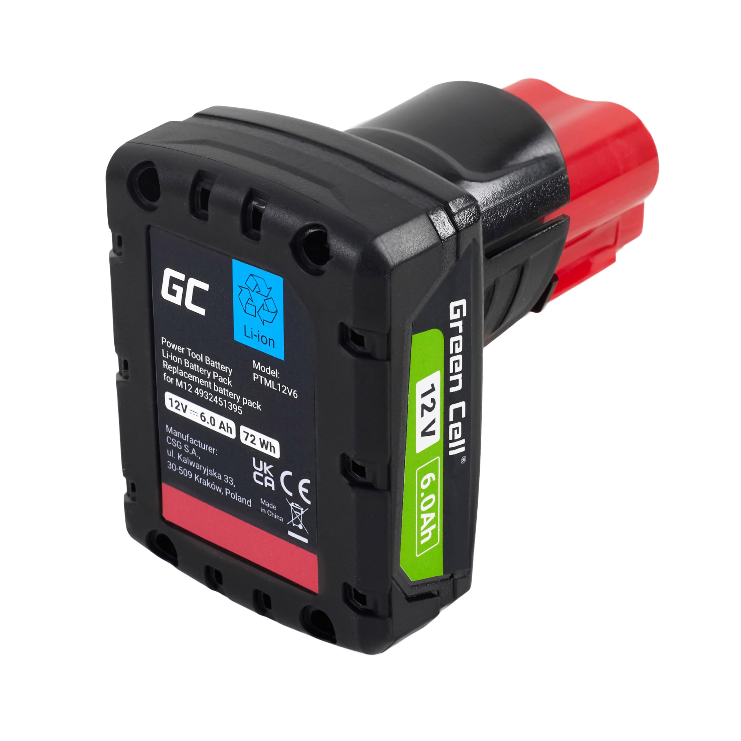 Batteria Green Cell 12V 6Ah Li-Ion per Elettroutensili Milwaukee M12 — Sostituzione di Alta Qualità, Efficiente e Affidabile 4932451388, Alimentazione Duratura