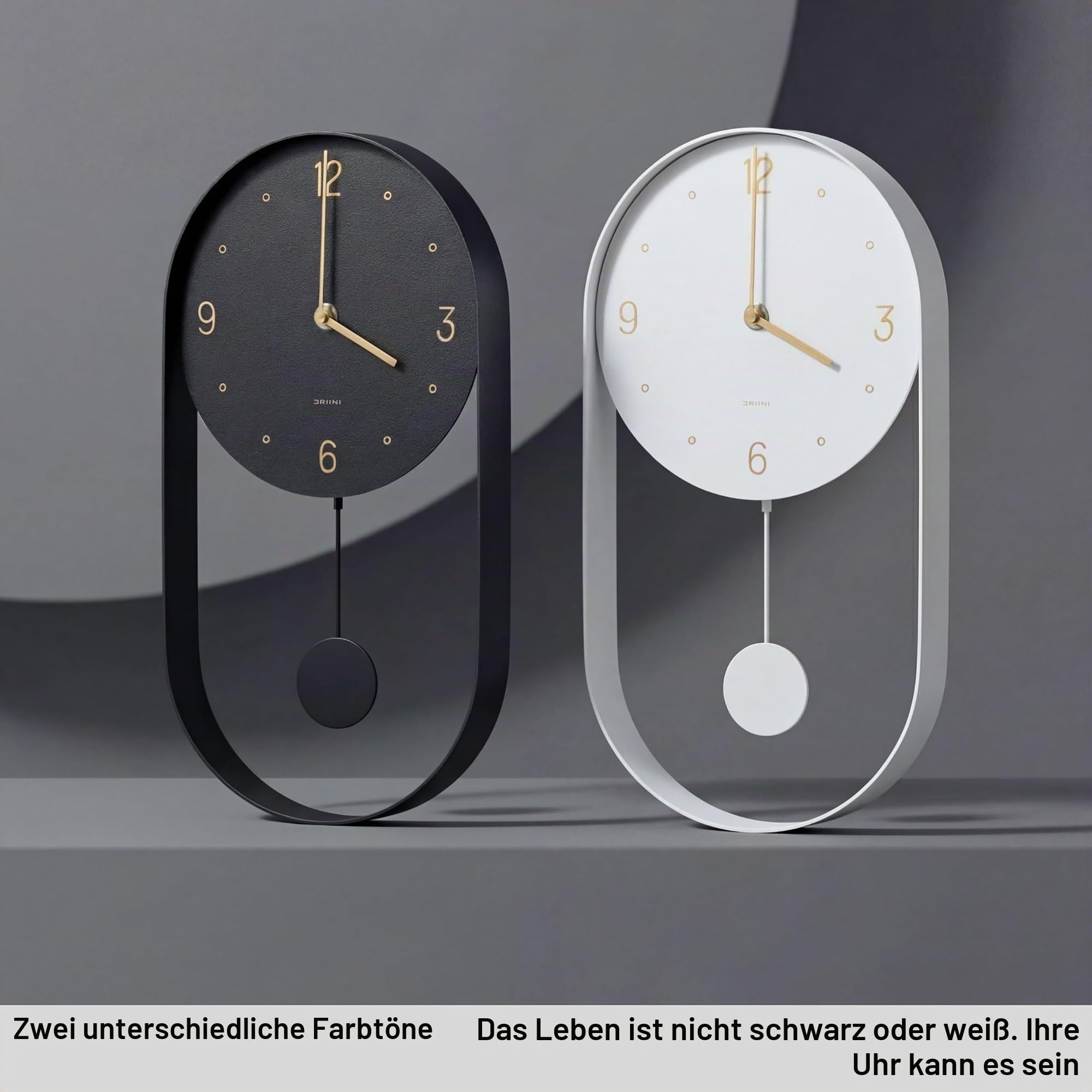 Driini Moderne Pendel-Wanduhr – dekorativer und einzigartiger Metallrahmen mit 20,3 cm Ziffernblatt – zeitgemäßes, minimalistisches Design mit geräuschlosem Batteriebetrieb – inklusive schwarzem und
