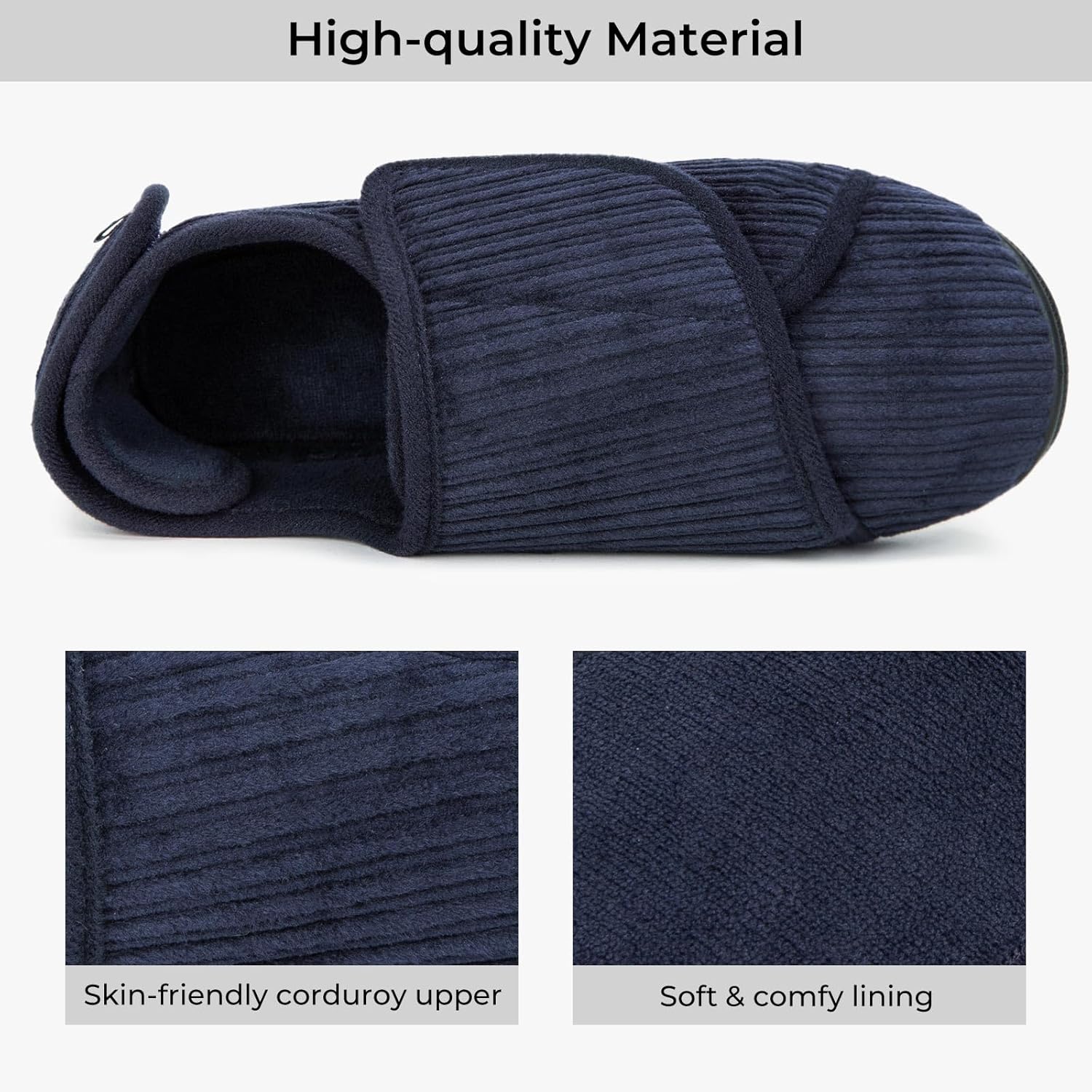 HomeTop Women's Corduroy Slippers Comfy Adjustable Hook and Loop Memory Foam Indoor Closed-back House Shoes for Diabetic Swollen Feet 5 71RUzZTwinL. AC SL1500