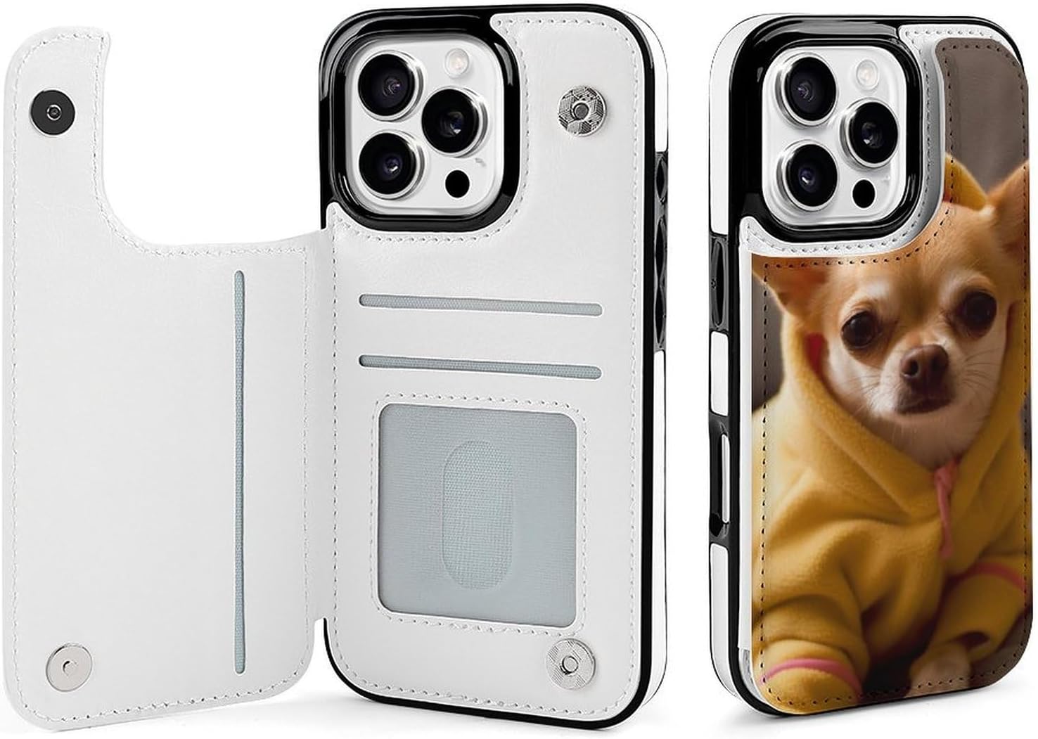 Wallet Cases for iPhone 16 Pro, Cute Depressed Chihuahua Prints Flip Leather Phone Case Cover with Card Slots Holder