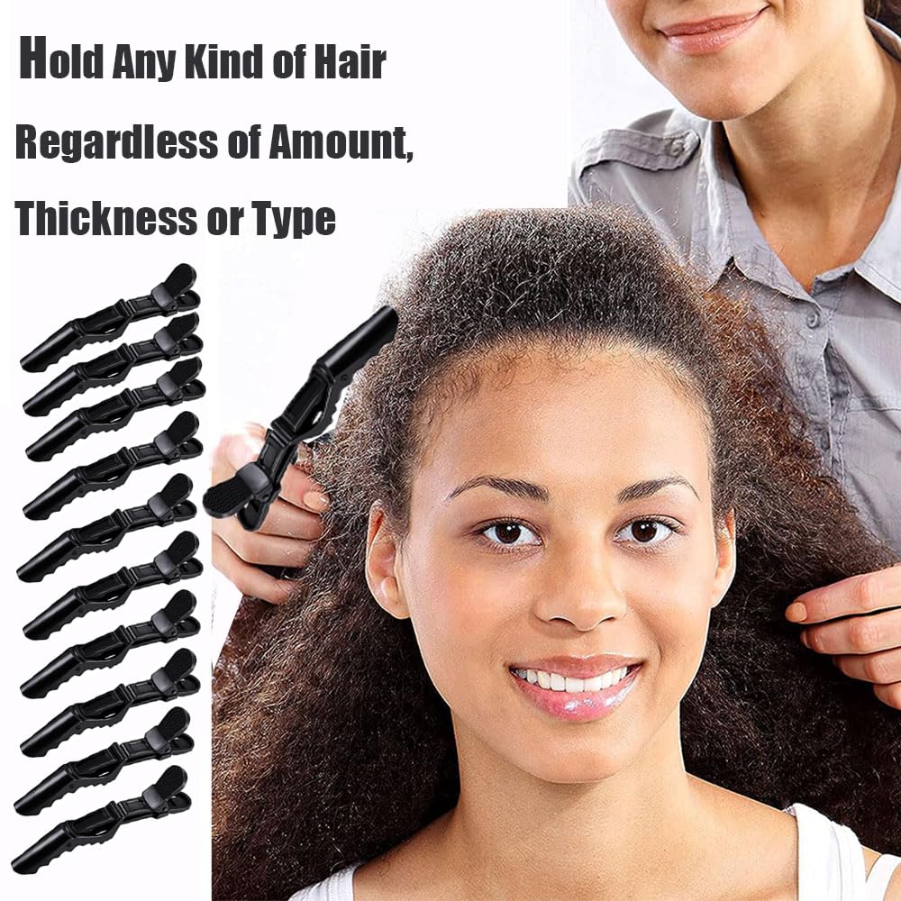 Pinzas para el pelo para mujer, 100 unidades, pinzas de cocodrilo para peinar, seccionar, clip de pelo de salón de belleza, clip profesional de cocodrilo con dientes anchos y diseño de doble bisagra