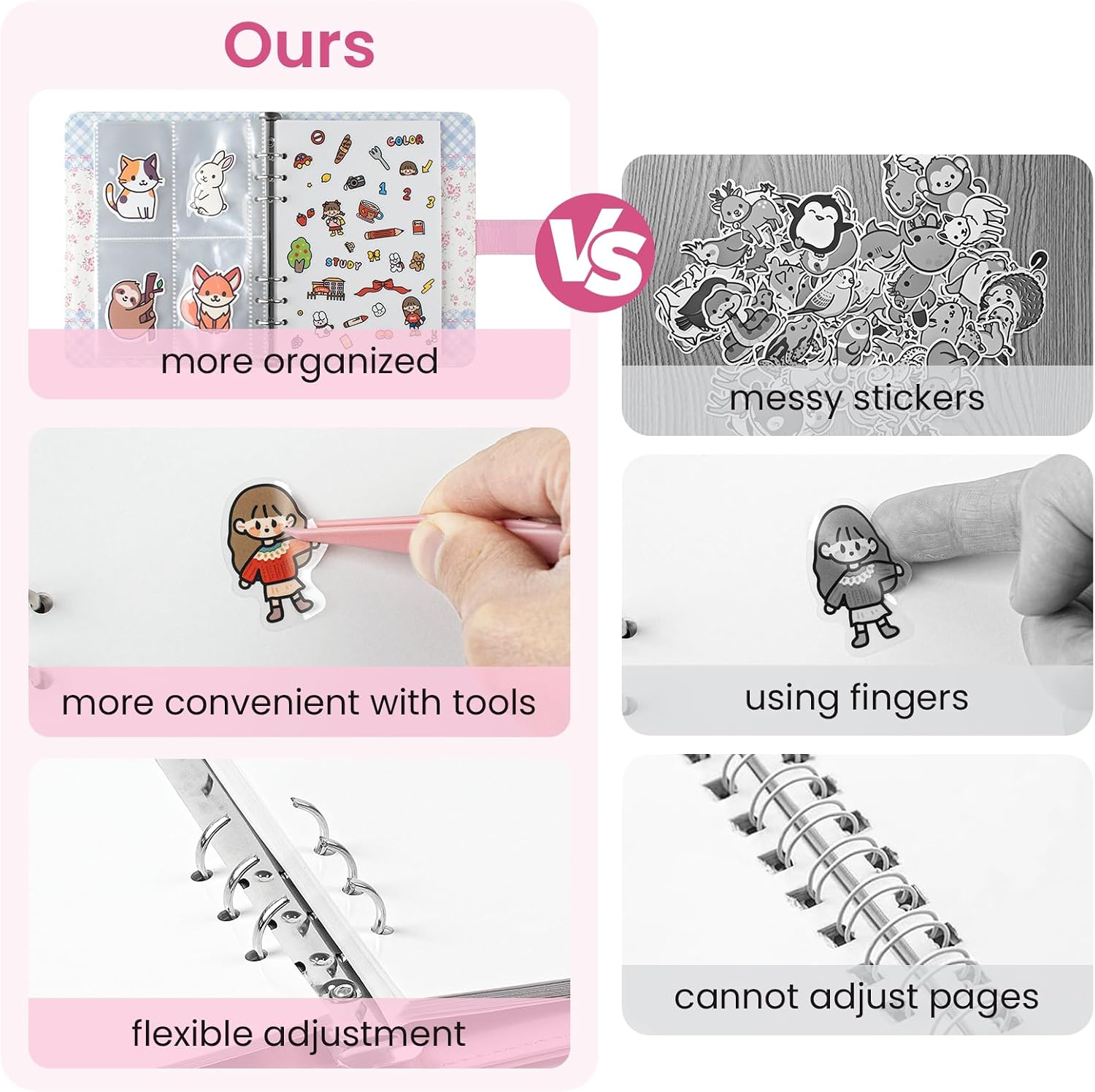 Sticker Collection Book, A5 PU Leather Reusable Sticker Book, 80 Inner Pages, Sticker Storage Album for Kids Adults with Tweezers and Scraper (Floral)