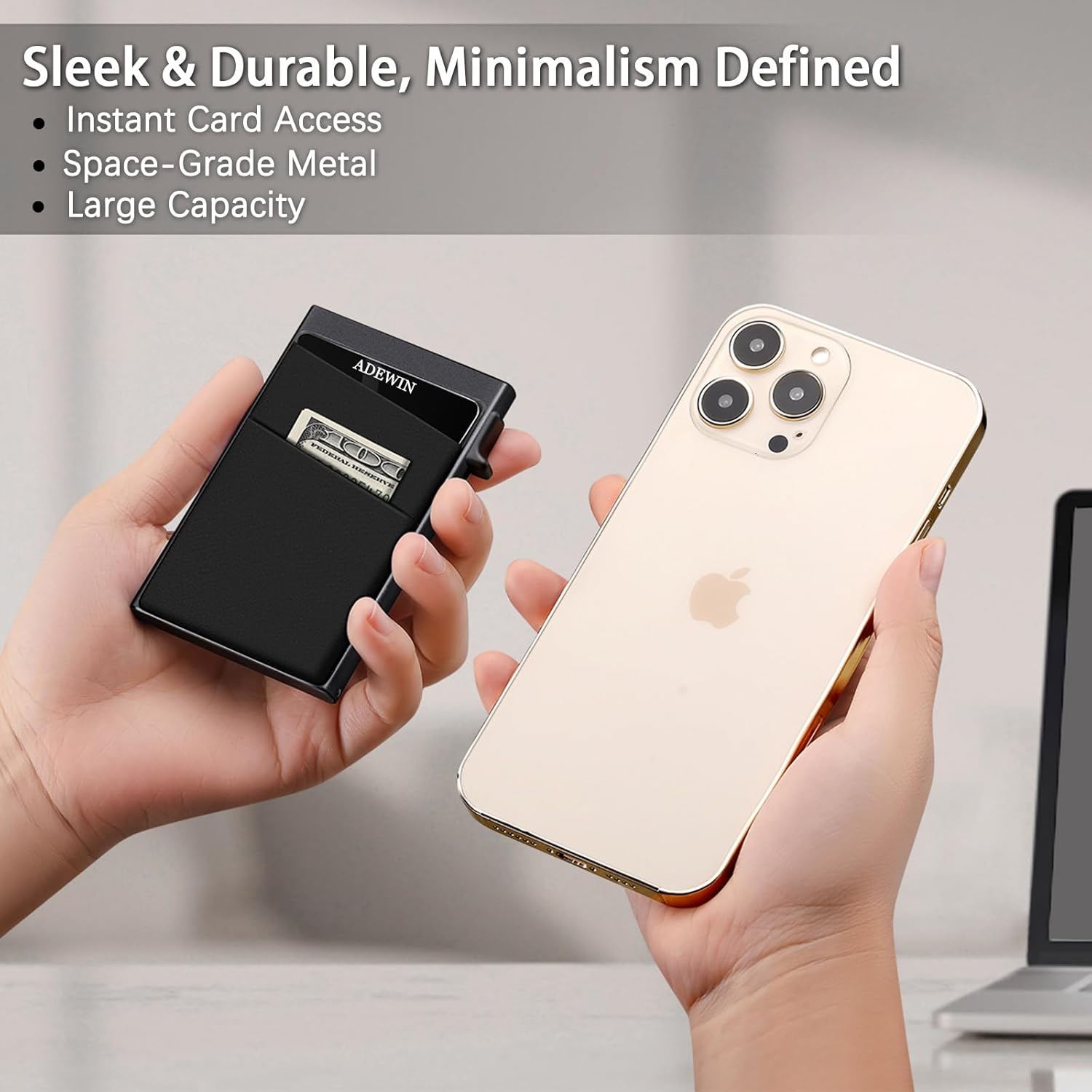 Wallet for Men Slim Aluminum Card Holder Wallet, RFID Blocking Minimalist Pop-Up Wallet, Compact Front Pocket Metal Business Card Case with Money Pocket, Gifts for Men - Image 5