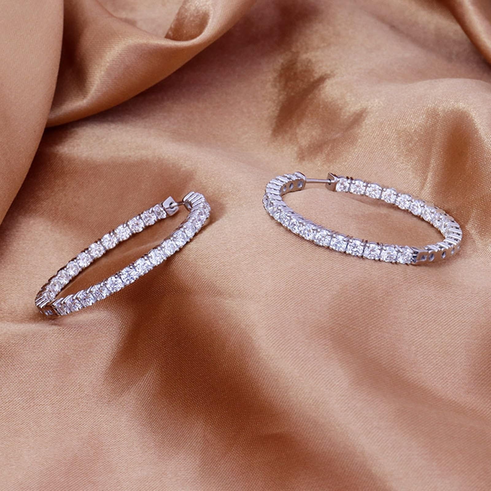 KnSam Echtgold Schmuck Ohrringe Weißgold Au 375/585/750, Groß Kreis Hoop Damenohrringe Creole mit Moissanit, 9K/14K/18K Weiß Gold Ohrringe Hängend