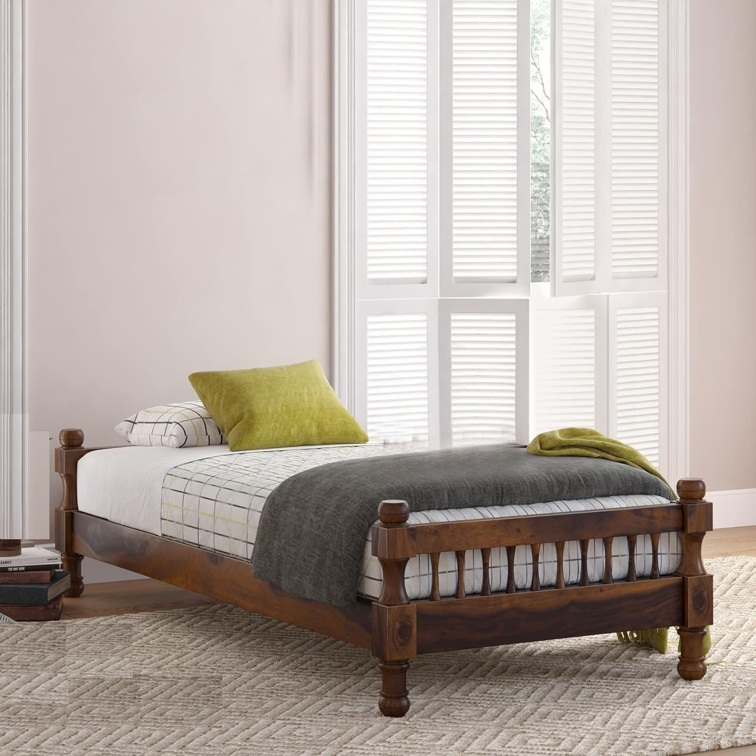 SATTVICA WOODEN Solid Sheesham Wood Single Bed Cot Without Storage | Single Size Bed for Bedroom | Multipurpose Use Bed- Walnut 22-image-33