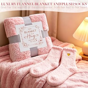 Gifts for Women, Birthday Gift for Women Self Care Get Well Gifts with Flannel Blanket, Rose Relaxing Spa Gift Valentines Mothers Day Gift for Her Mom Wife Girlfriend Sister Best Friend