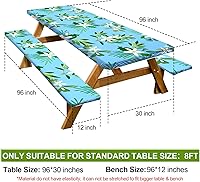 Vista 2 de Funda de mesa de picnic con fundas para bancos, mantel de camping impermeable y a prueba de viento con bolsa de cordón, rectangular ajustada