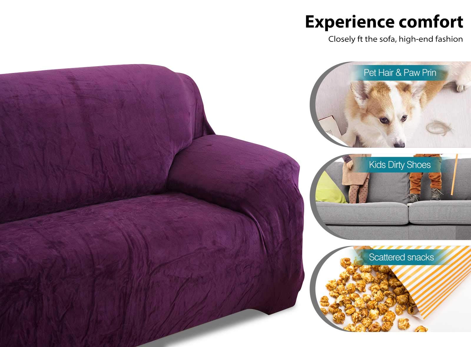 Sofabezug 2 Sitzer Stretch Sofaschutz Elastische Sofabezüge Korallenvlies Sofa Überzug Antirutsch Sofaüberwürfe für Wohnzimmer Hund Haustier (2 Sitzer, Lila)