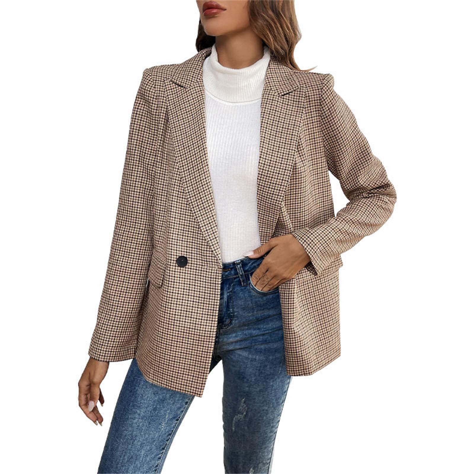 Damen Blazer Sportlich Elegant Kariert Longblazer Große Größen Damenblazer