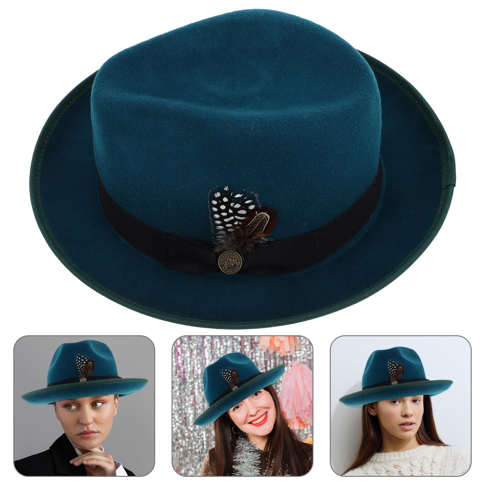 SHERCHPRY Gorro De Lana Sombrero Fedora De Fieltro para Hombre Mujer Sombrero Western De Dos para Bodas y Fiestas