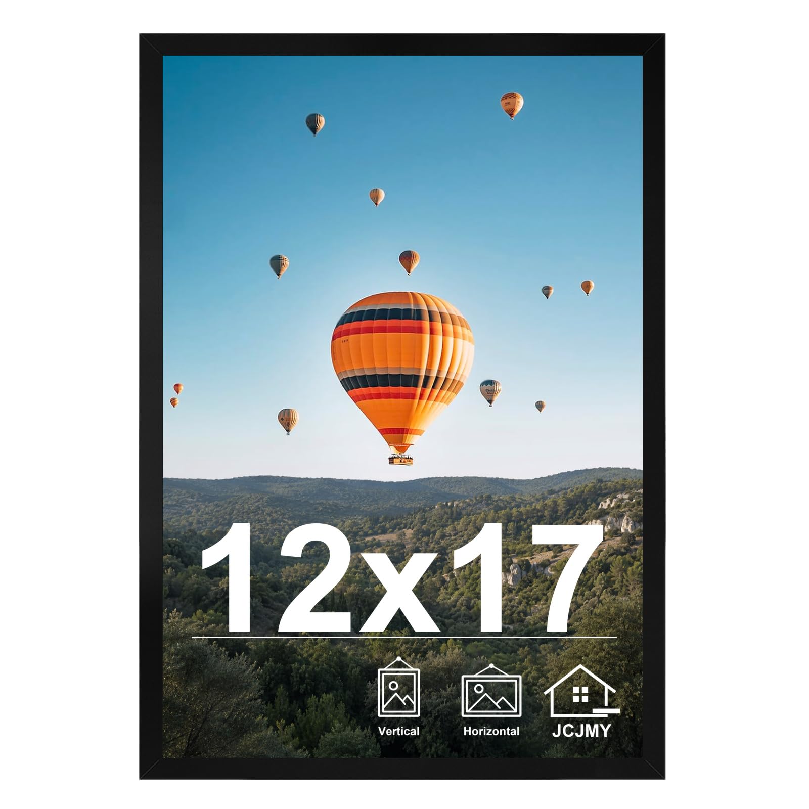 JCJMY 12x17 Picture Frame Black for Wall Hanging, Wall Mounting Horizontally or Vertically, 12 x 17 Wall Gallery Poster Photo Frame with Shatter Resistant Plexiglass, Black