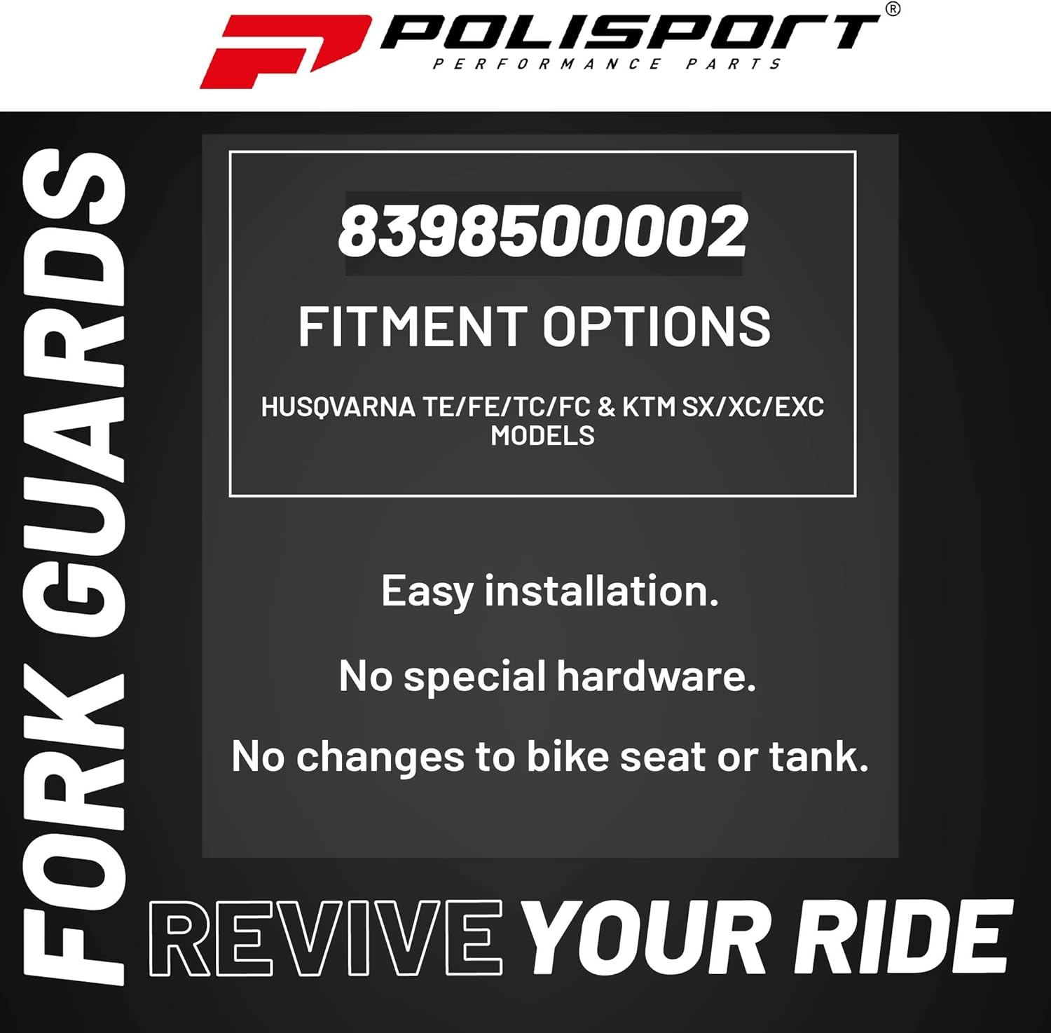 Polisport OEM Quality Fork Guards for Husqvarna TE/FE/TC/FC & KTM SX/XC/EXC Models -White-Durable, Impact-Resistant Replacement Plastic