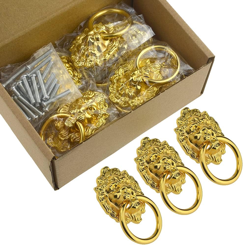 WMYCONGCONG 20Pcs 1.57" x 2.68" Cabinet Pull Handle Classical Lion Head Knob Zinc Alloy Antique Drawer Ring Handles with Screws for Drawer Dresser Wardrobe Cabinet Kitchen Cupboard Jewelry Box
