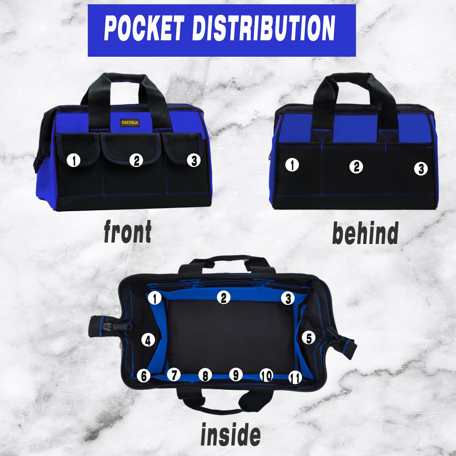 Snapklik.com : FASTECH Tool Bag, 14Inch Wide Mouth Tool Bag Waterproof ...